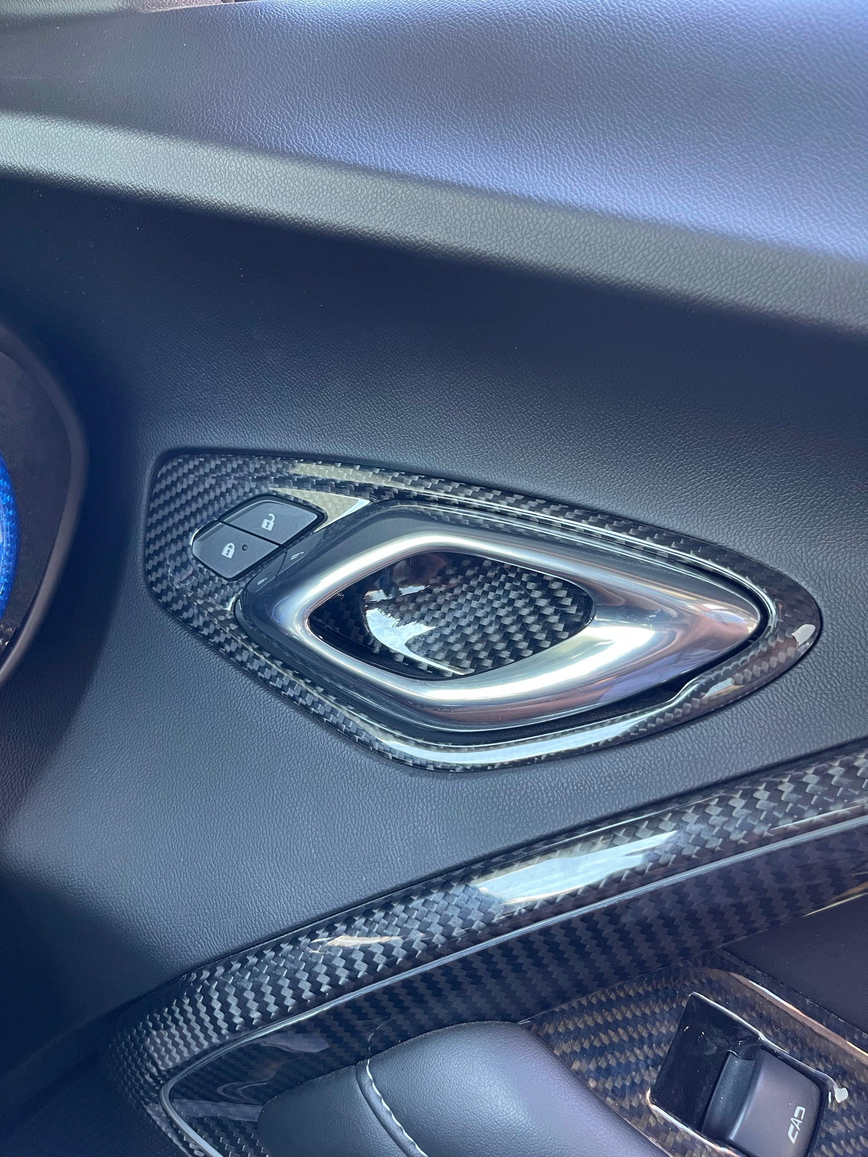 Chevy Camaro 2016-2024 Interior Door Handle Trim Carbon Fiber Cover - carbonaddons Carbon Fiber Parts, Accessories, Upgrades, Mods