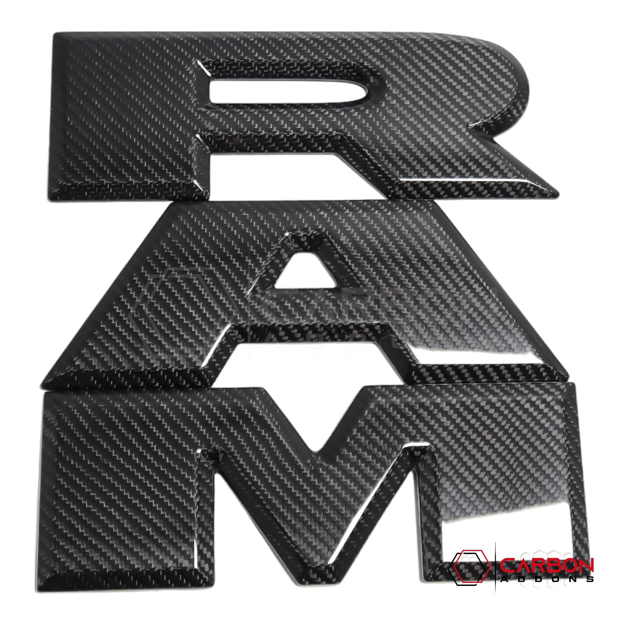 [Coming Soon] RAM TRX 2021-2024 Tailgate RAM Emblem Lettering Hard Carbon Fiber Covers - carbonaddons Carbon Fiber Parts, Accessories, Upgrades, Mods