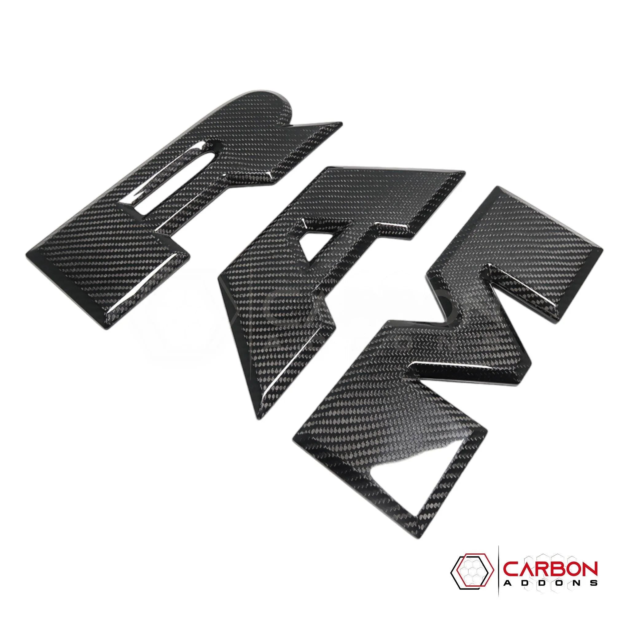 [Coming Soon] RAM TRX 2021-2024 Tailgate RAM Emblem Lettering Hard Carbon Fiber Covers - carbonaddons Carbon Fiber Parts, Accessories, Upgrades, Mods