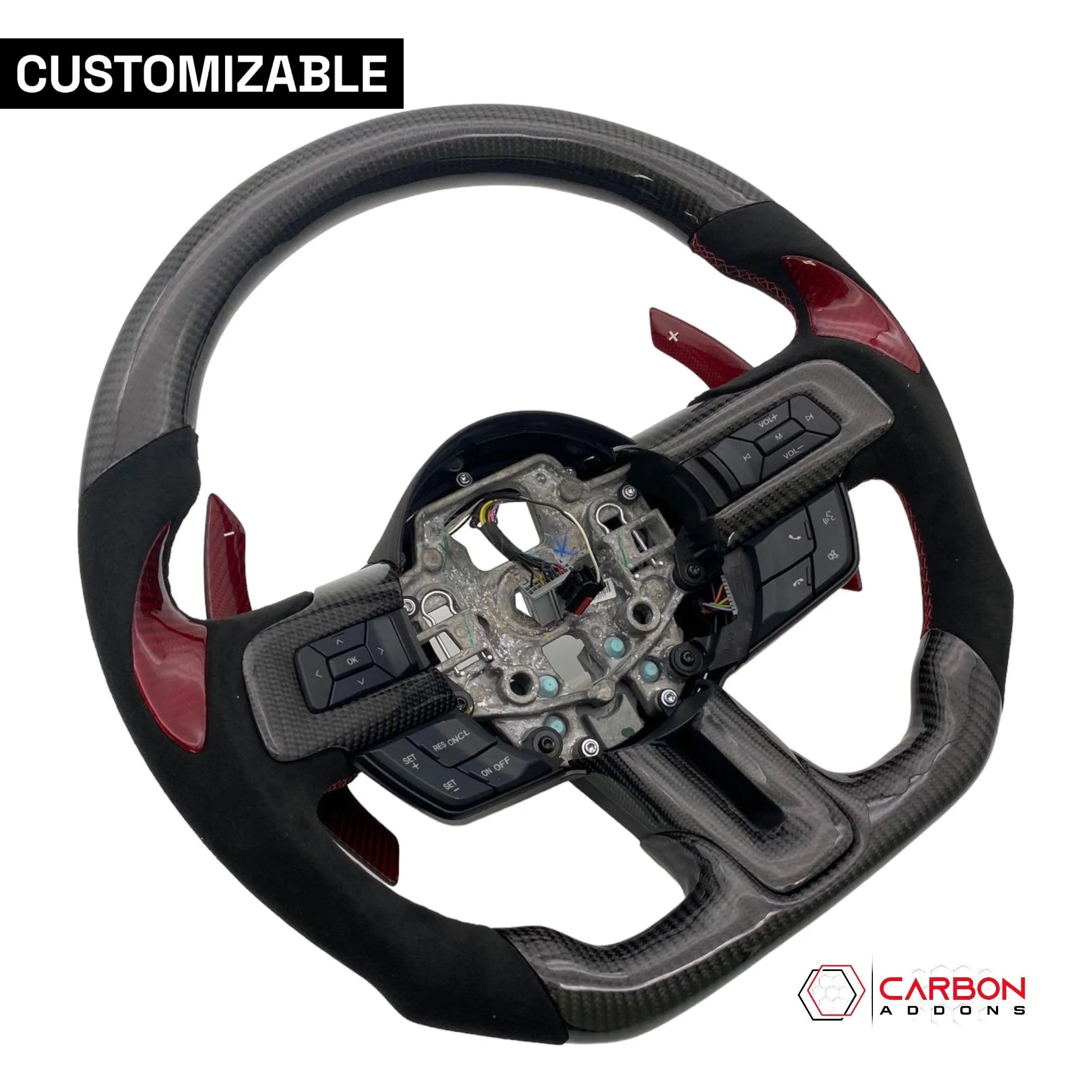 [Complete/Heated] Custom Carbon Fiber Steering Wheel for 2015-2023 Ford Mustang - carbonaddons Carbon Fiber Parts, Accessories, Upgrades, Mods