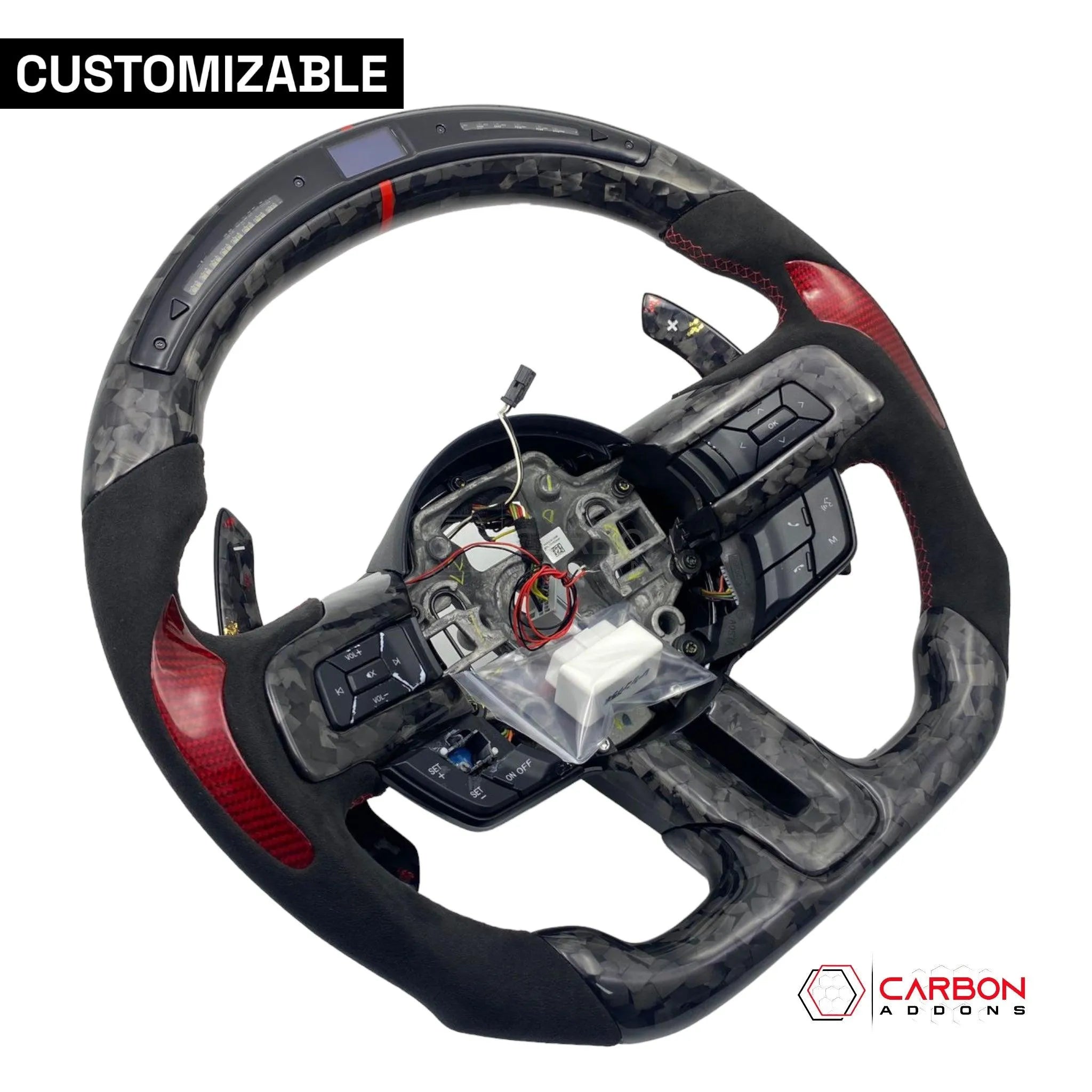 [Complete/Heated] Custom Carbon Fiber Steering Wheel for 2015-2023 Ford Mustang - carbonaddons Carbon Fiber Parts, Accessories, Upgrades, Mods