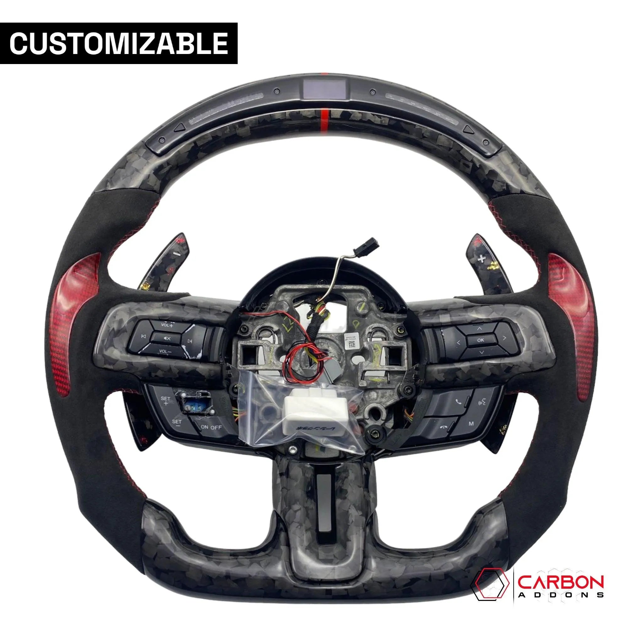 [Complete/Heated] Custom Carbon Fiber Steering Wheel for 2015-2023 Ford Mustang - carbonaddons Carbon Fiber Parts, Accessories, Upgrades, Mods