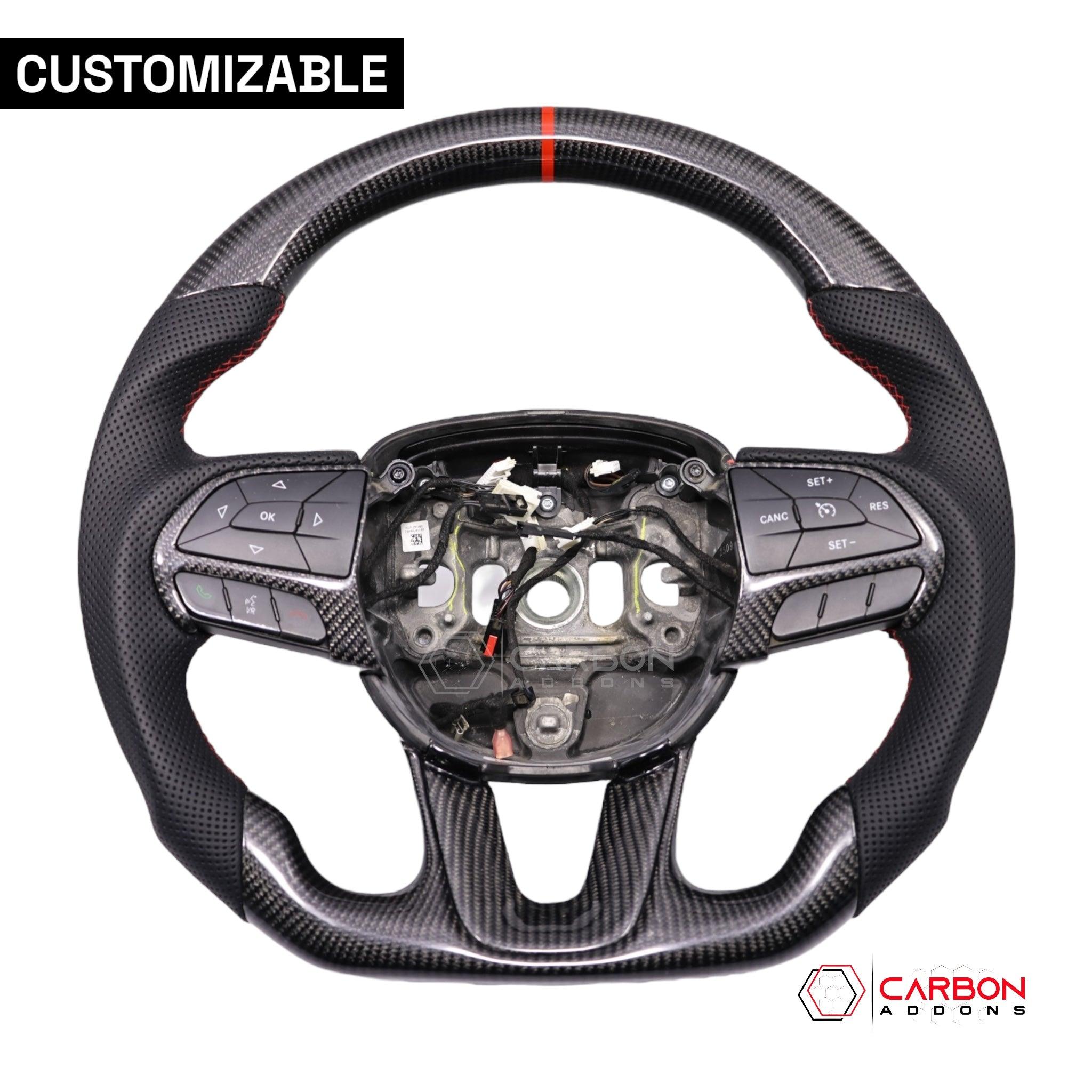[Complete/Heated] Customizable Carbon Fiber Steering Wheel | 2015-2023 Dodge Charger Challenger Durango - carbonaddons Carbon Fiber Parts, Accessories, Upgrades, Mods