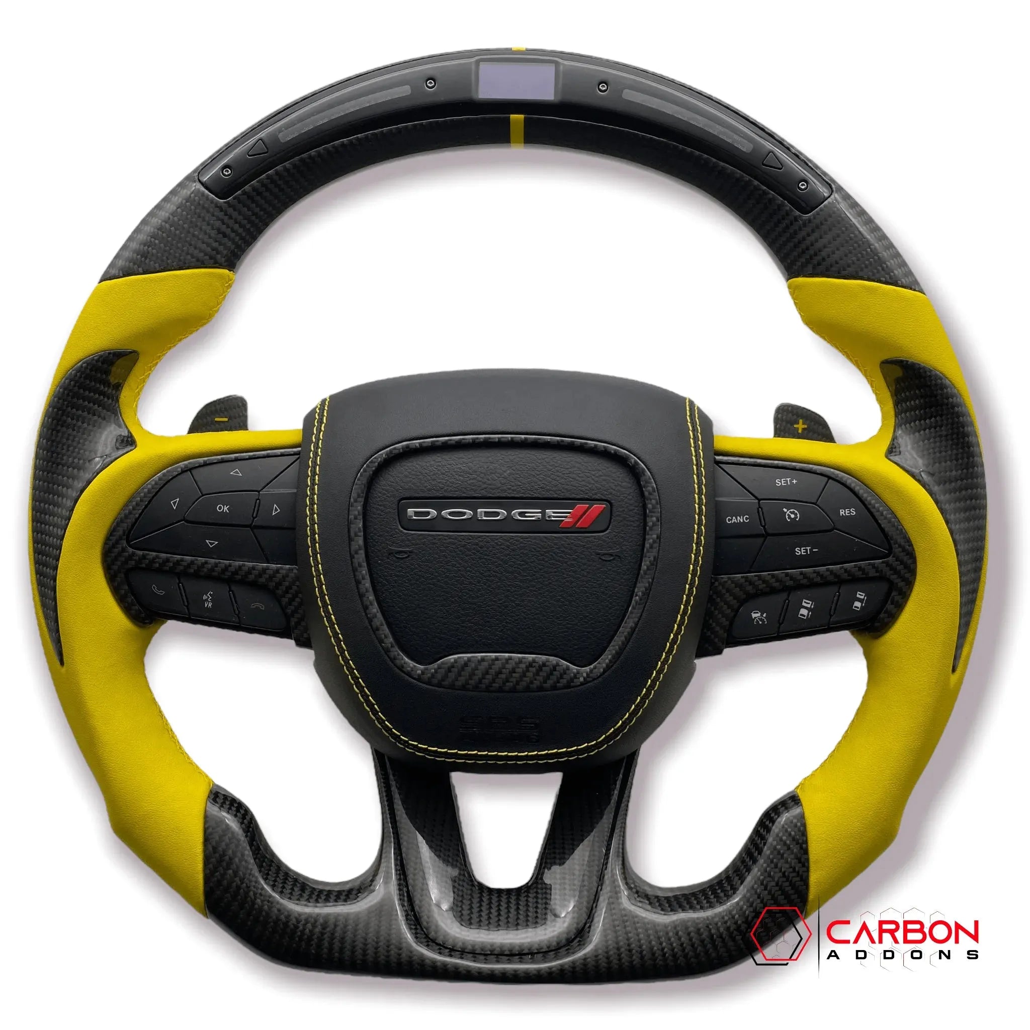 [Complete/Heated] Customizable Carbon Fiber Steering Wheel | 2015-2023 Dodge Charger Challenger Durango - carbonaddons Carbon Fiber Parts, Accessories, Upgrades, Mods