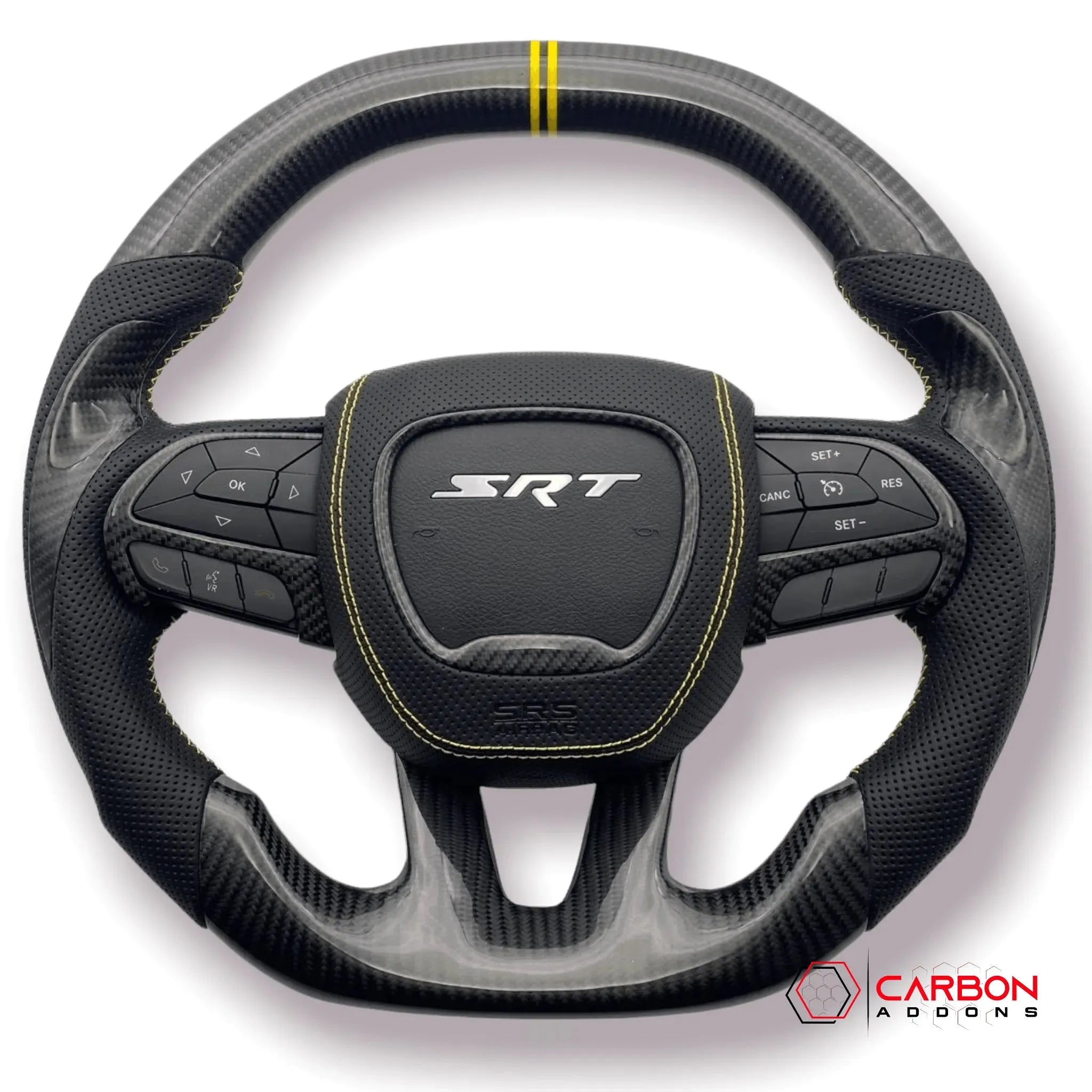 [Complete/Heated] Customizable Carbon Fiber Steering Wheel | 2015-2023 Dodge Charger Challenger Durango - carbonaddons Carbon Fiber Parts, Accessories, Upgrades, Mods