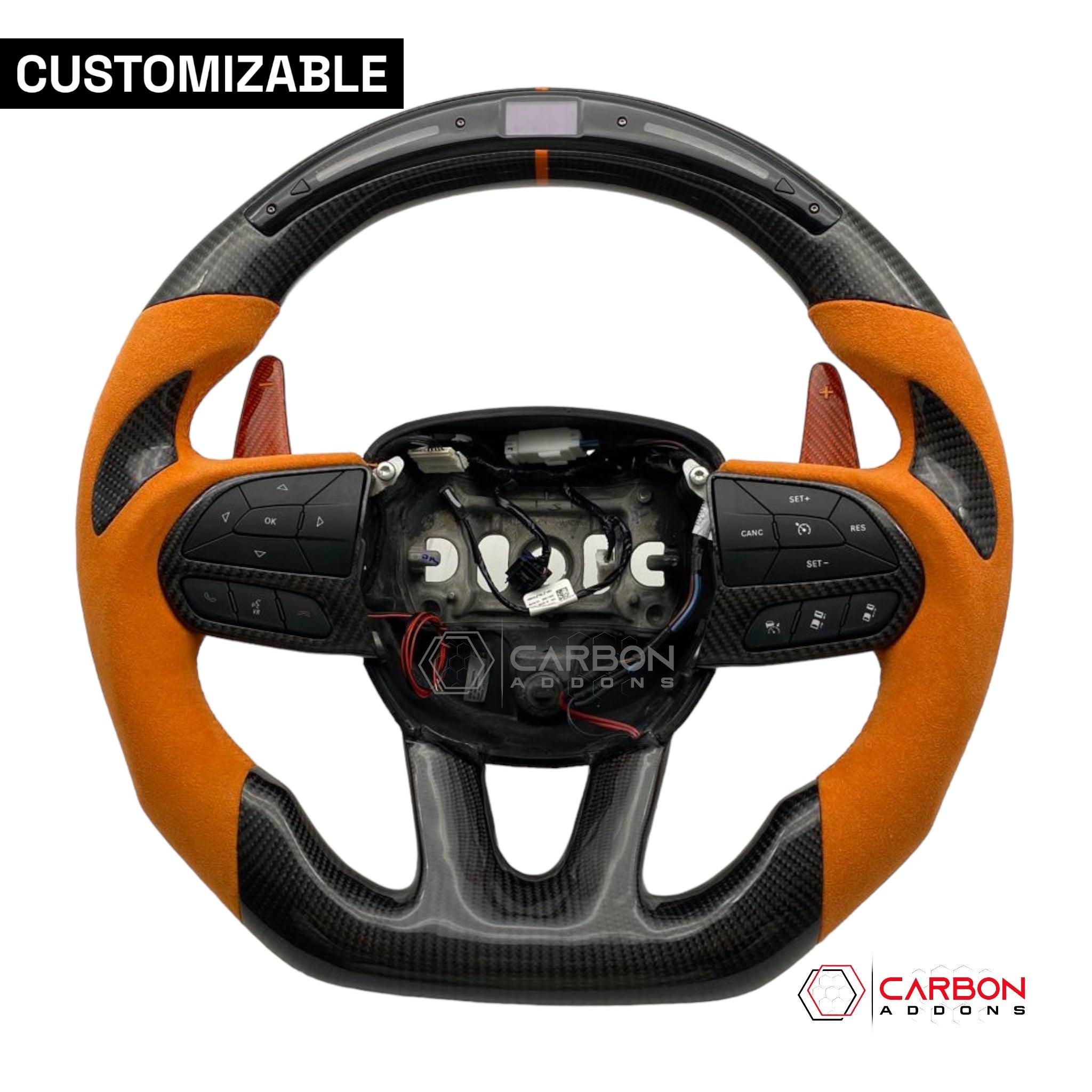 [Complete/Heated] Customizable Carbon Fiber Steering Wheel | 2015-2023 Dodge Charger Challenger Durango - carbonaddons Carbon Fiber Parts, Accessories, Upgrades, Mods