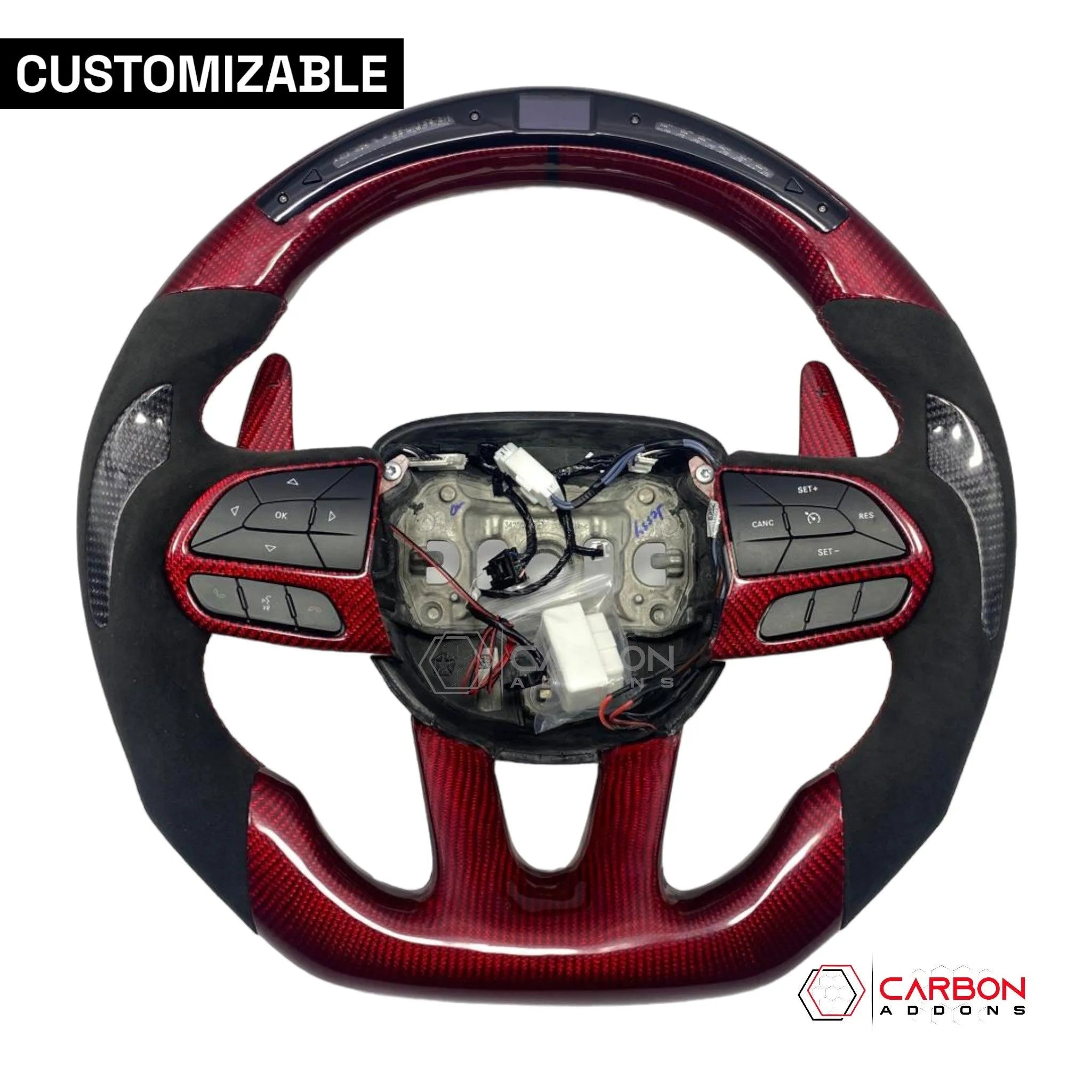 [Complete/Heated] Customizable Carbon Fiber Steering Wheel | 2015-2023 Dodge Charger Challenger Durango - carbonaddons Carbon Fiber Parts, Accessories, Upgrades, Mods