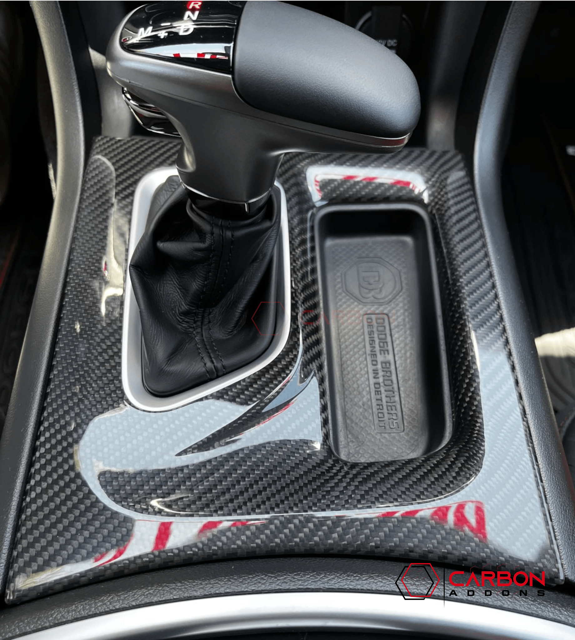 Dodge Charger 2015-2023 Real Carbon Fiber Center Console Gear Shift Trim Cover - carbonaddons Carbon Fiber Parts, Accessories, Upgrades, Mods