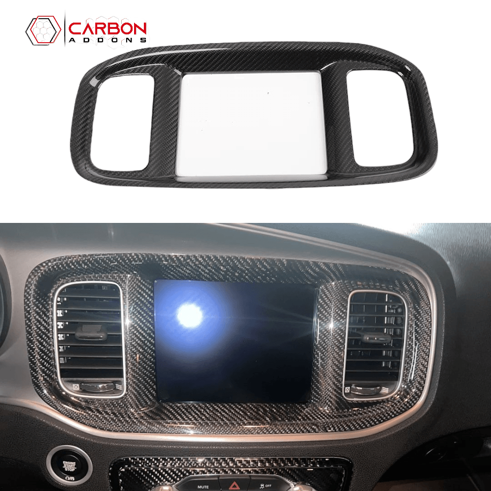 Dodge Charger 2015-2023 Real Carbon Fiber Dashboard Radio Trim Cover - carbonaddons Carbon Fiber Parts, Accessories, Upgrades, Mods