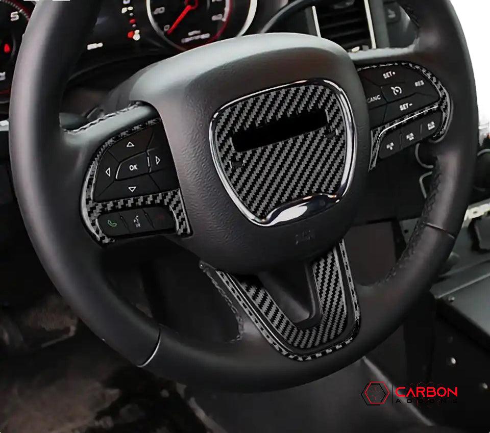 Dodge Charger/Challenger/Durango 2015-2023 Carbon Fiber Steering Wheel airbag and button trim Overlay - carbonaddons Carbon Fiber Parts, Accessories, Upgrades, Mods