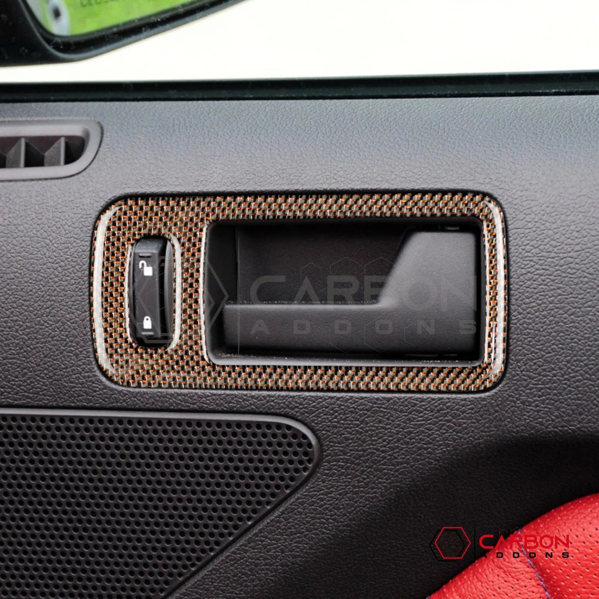 Mustang 2010-2014 Reflective Carbon Fiber Door Handle Trim Overlay - carbonaddons Carbon Fiber Parts, Accessories, Upgrades, Mods