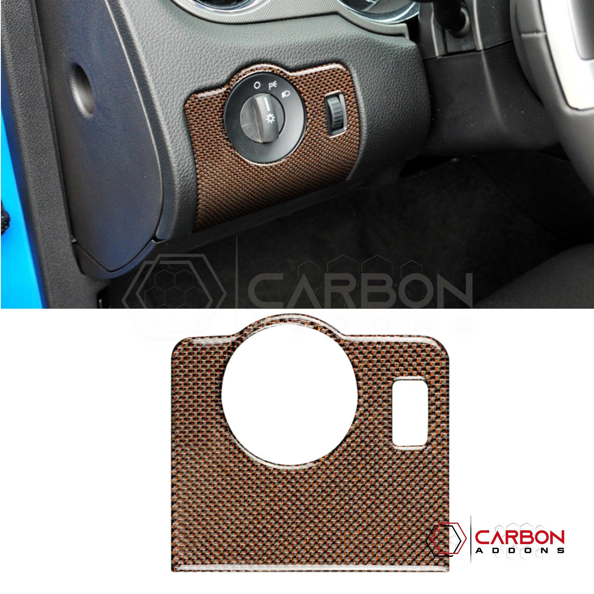 Mustang 2010-2014 Reflective Carbon Fiber Headlight Control Trim Overlay - carbonaddons Carbon Fiber Parts, Accessories, Upgrades, Mods