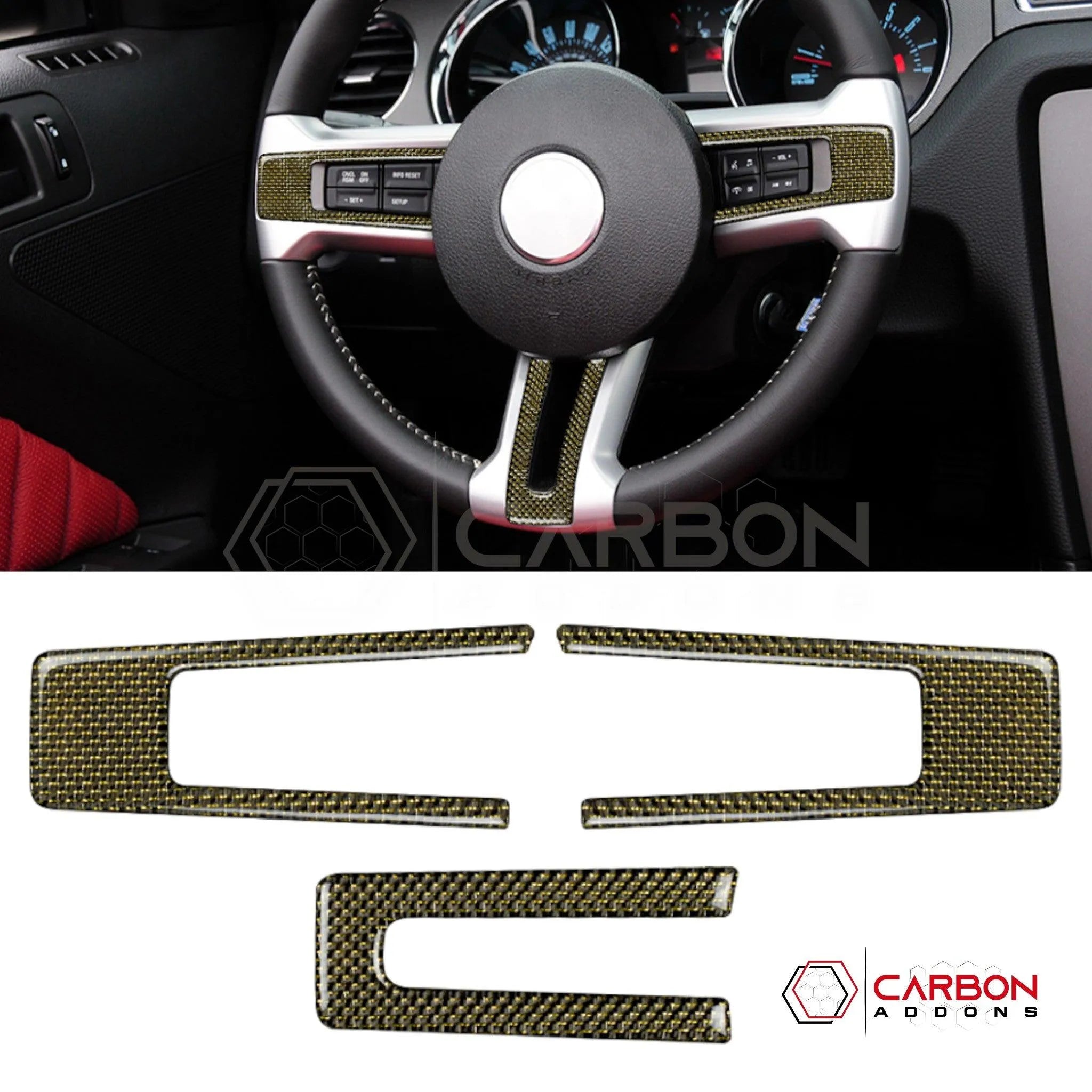 Mustang 2010-2014 Reflective Carbon Fiber Steering Wheel Trim Overlay - carbonaddons Carbon Fiber Parts, Accessories, Upgrades, Mods