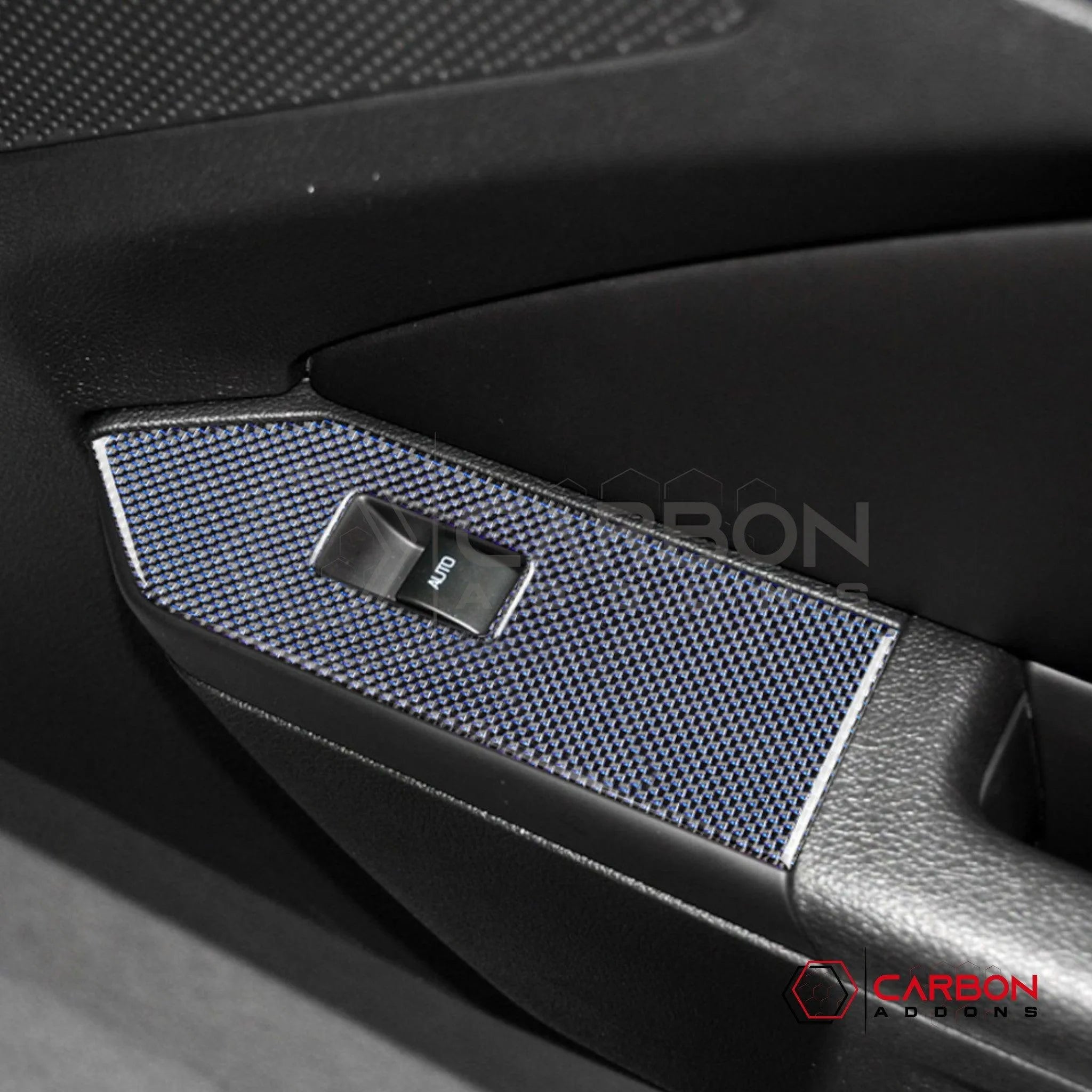 Mustang 2010-2014 Reflective Carbon Fiber Window Switch Trim Overlay - carbonaddons Carbon Fiber Parts, Accessories, Upgrades, Mods