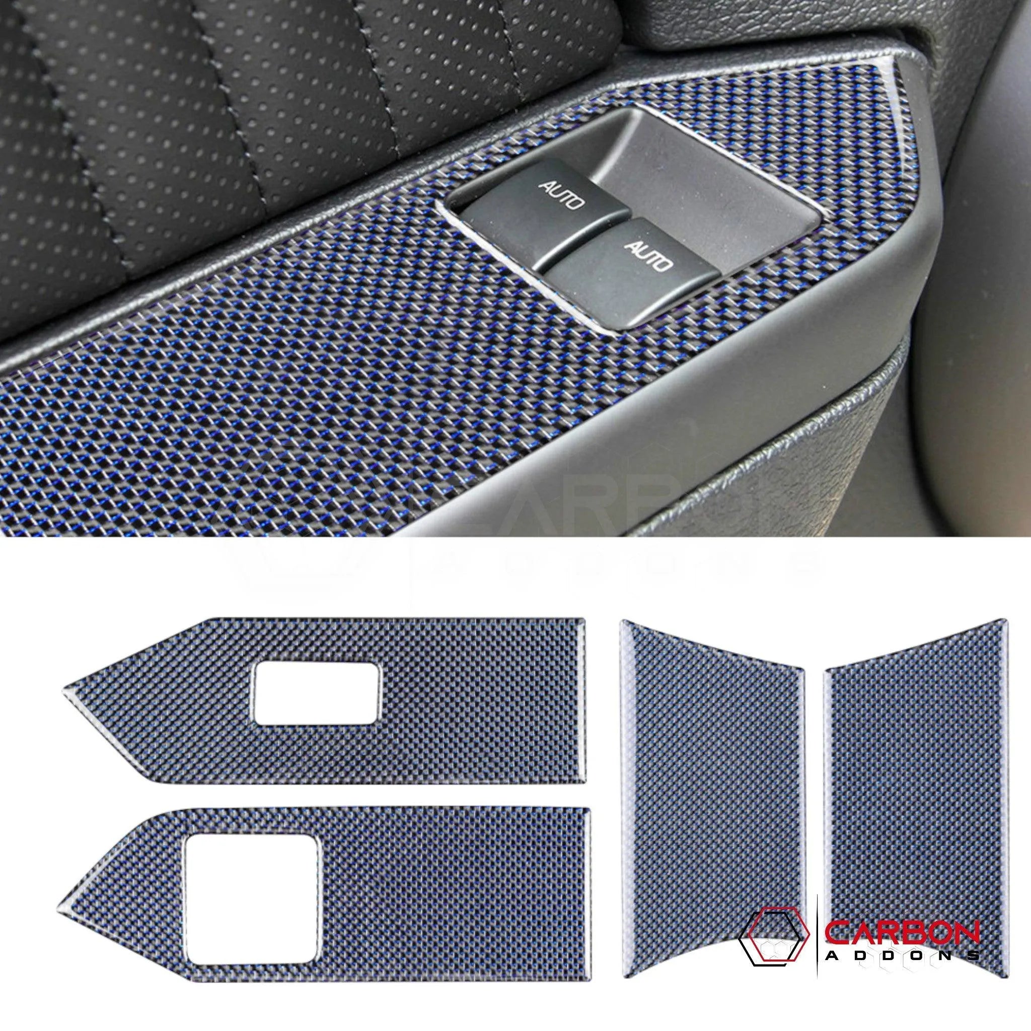 Mustang 2010-2014 Reflective Carbon Fiber Window Switch Trim Overlay - carbonaddons Carbon Fiber Parts, Accessories, Upgrades, Mods