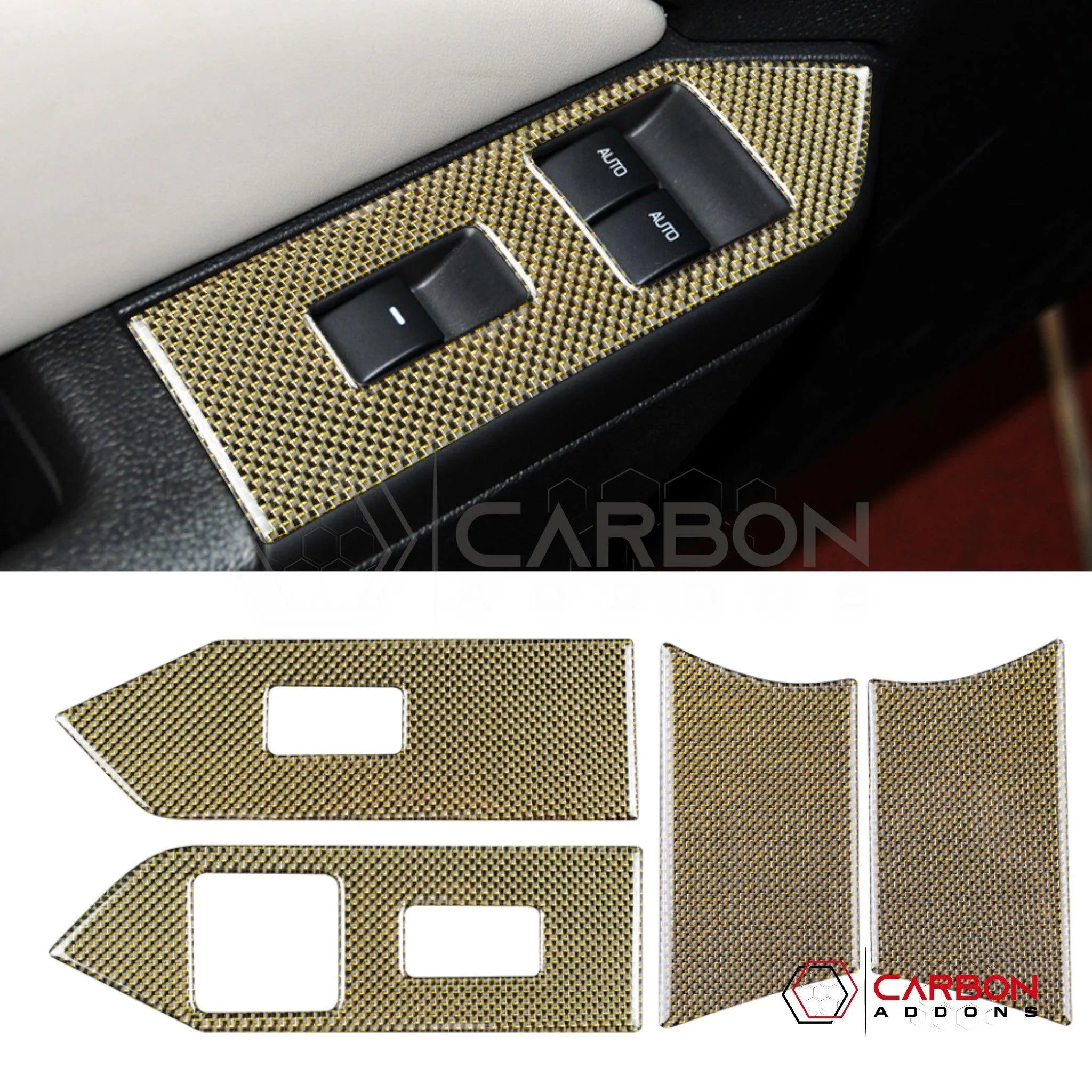 Mustang 2010-2014 Reflective Carbon Fiber Window Switch Trim Overlay - carbonaddons Carbon Fiber Parts, Accessories, Upgrades, Mods