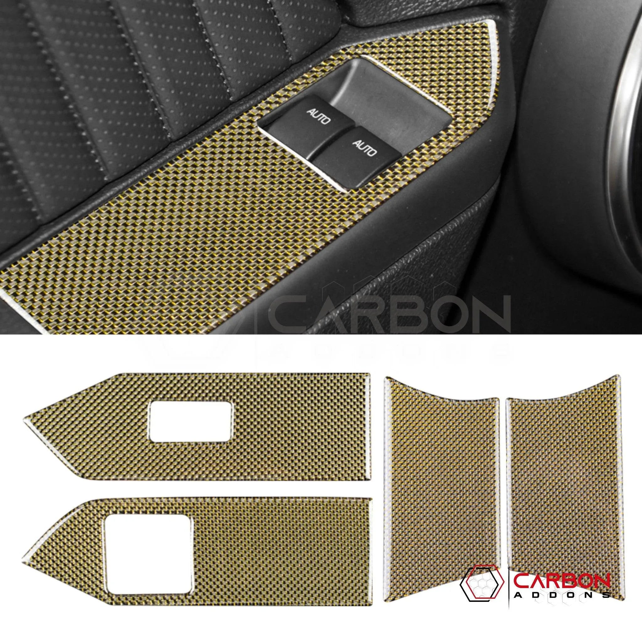 Mustang 2010-2014 Reflective Carbon Fiber Window Switch Trim Overlay - carbonaddons Carbon Fiber Parts, Accessories, Upgrades, Mods