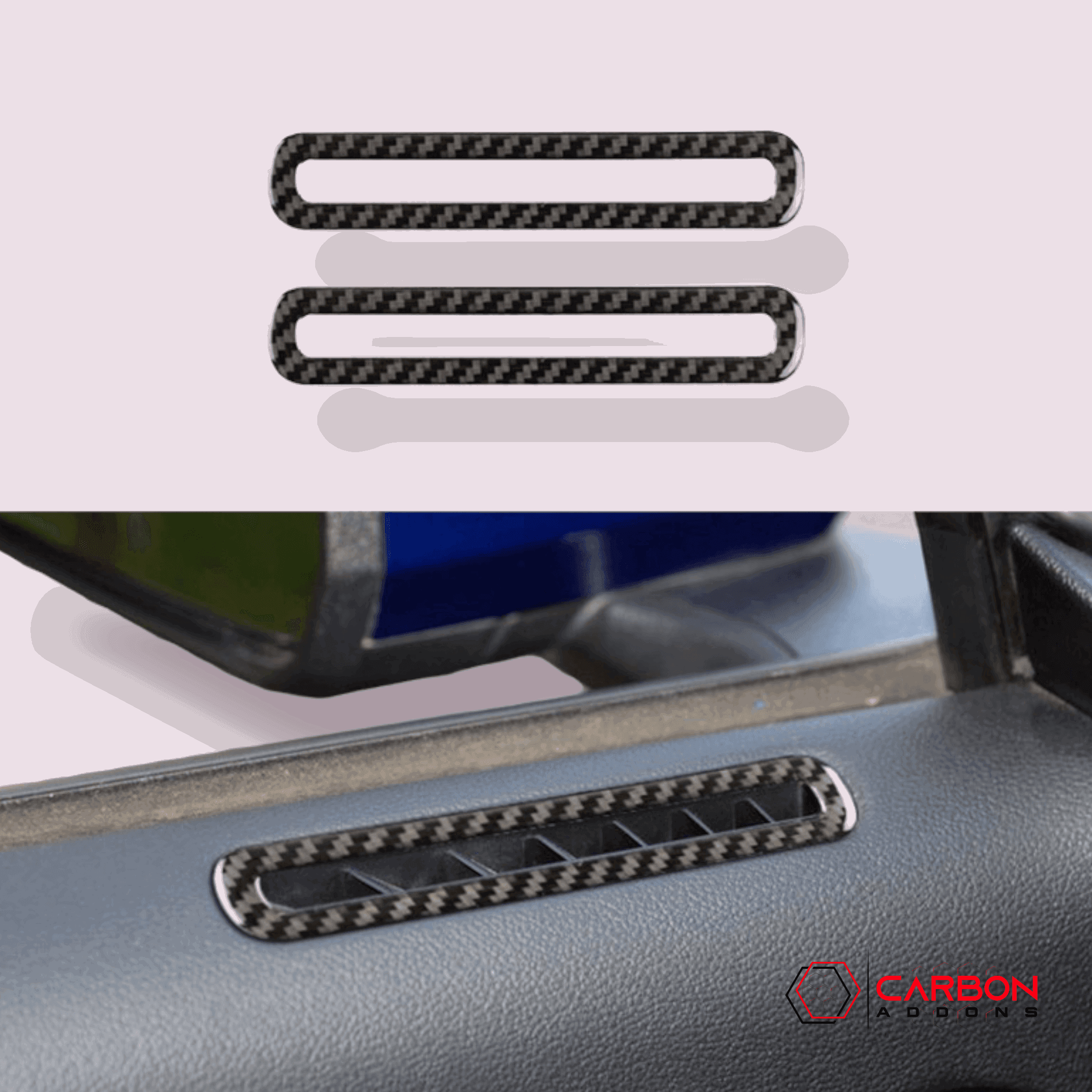 Mustang 2015-2023 Carbon Fiber Door AC Outlet Trim Overlays for Ford - carbonaddons Carbon Fiber Parts, Accessories, Upgrades, Mods