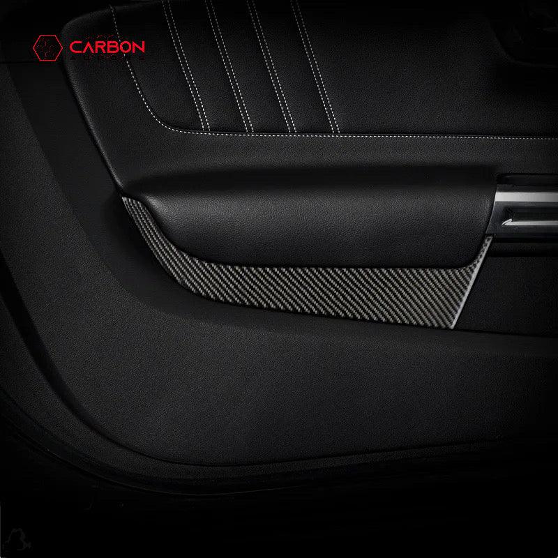 Mustang 2015-2023 Carbon Fiber Front Door Panel Trim Overlay - carbonaddons Carbon Fiber Parts, Accessories, Upgrades, Mods