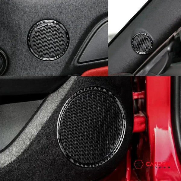 thumbnail image 2 of Red Carbon Fiber Door Speaker Panel Cover – For Ford Mustang 2015-2019, Pair 2 of 3