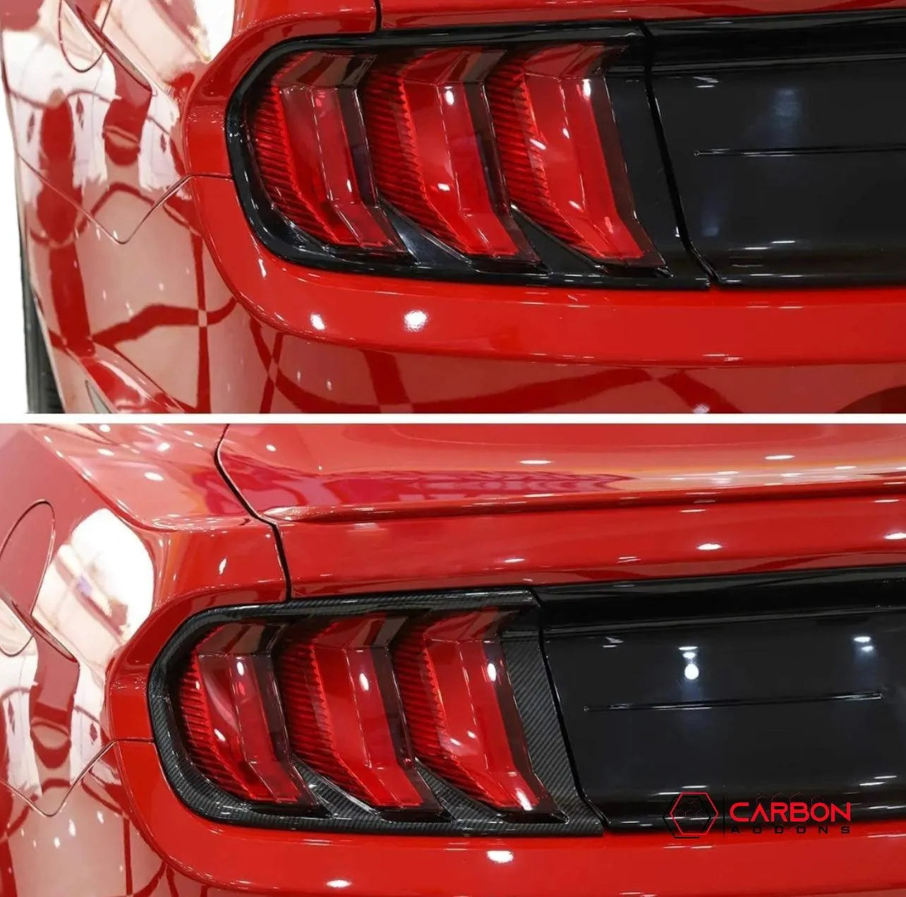 Mustang 2015-2023 Exterior Carbon Fiber Taillight Trim Covers - carbonaddons Carbon Fiber Parts, Accessories, Upgrades, Mods