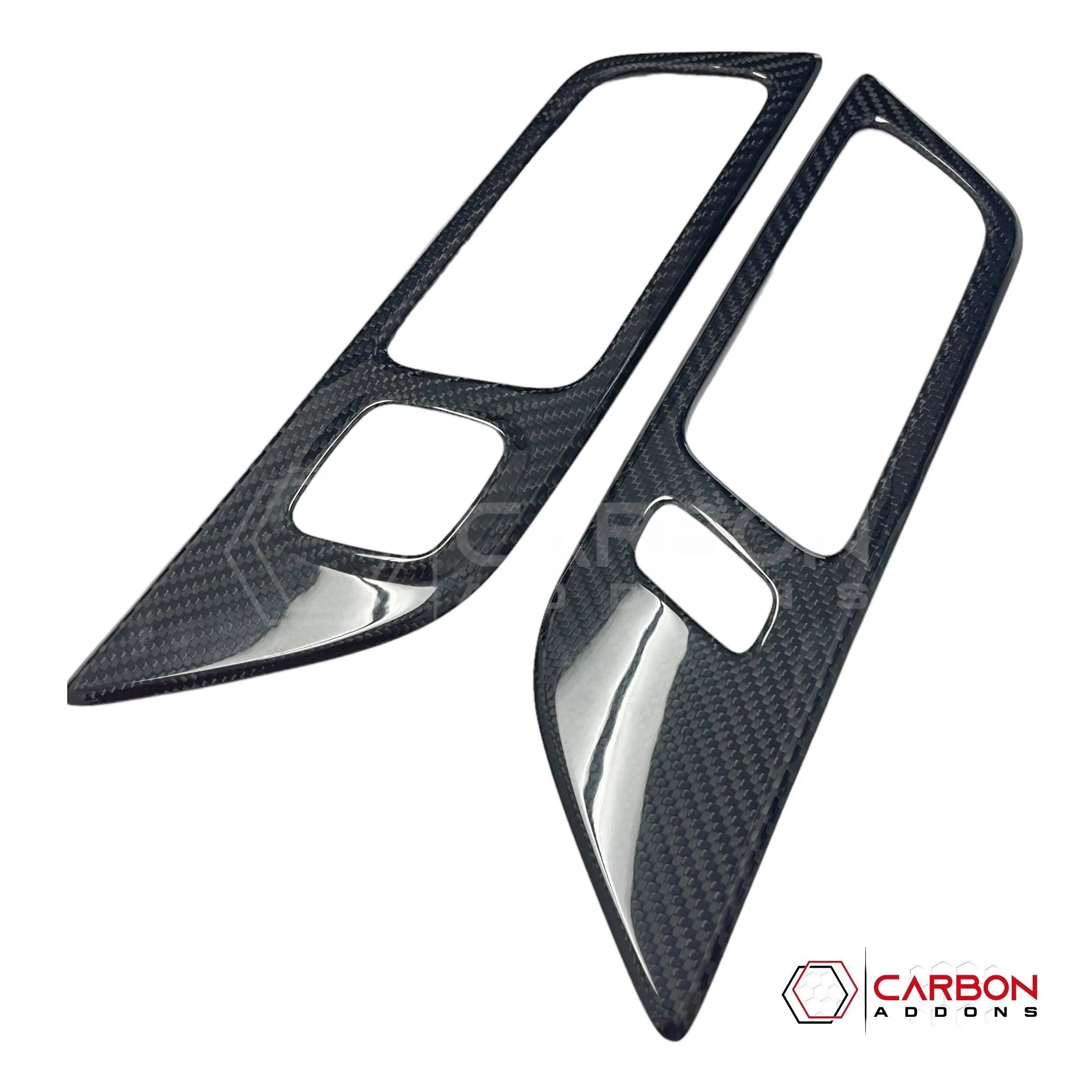 Mustang 2015-2023 Hard Carbon Fiber Interior Door Handle Trim Covers - carbonaddons Carbon Fiber Parts, Accessories, Upgrades, Mods