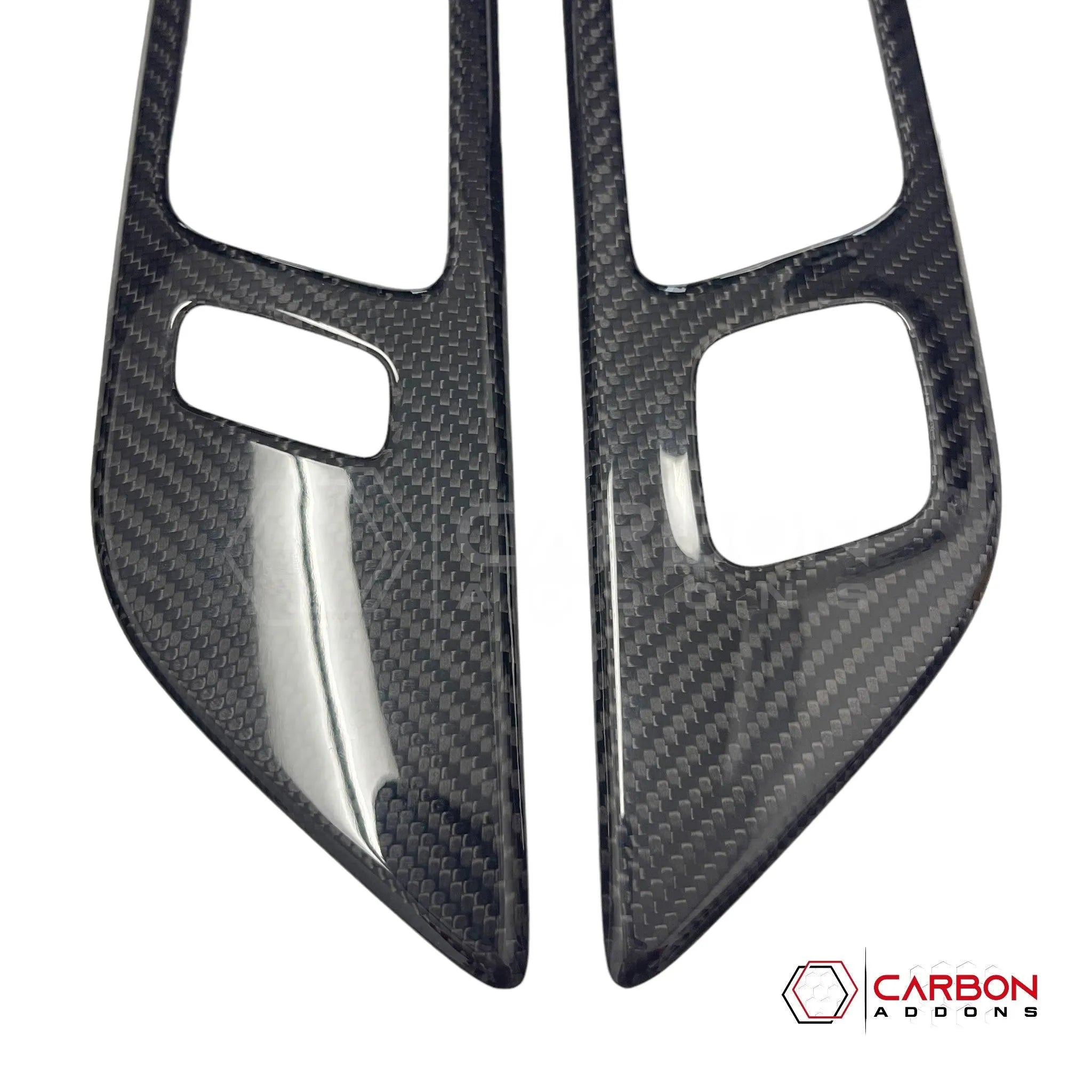 Mustang 2015-2023 Hard Carbon Fiber Interior Door Handle Trim Covers - carbonaddons Carbon Fiber Parts, Accessories, Upgrades, Mods