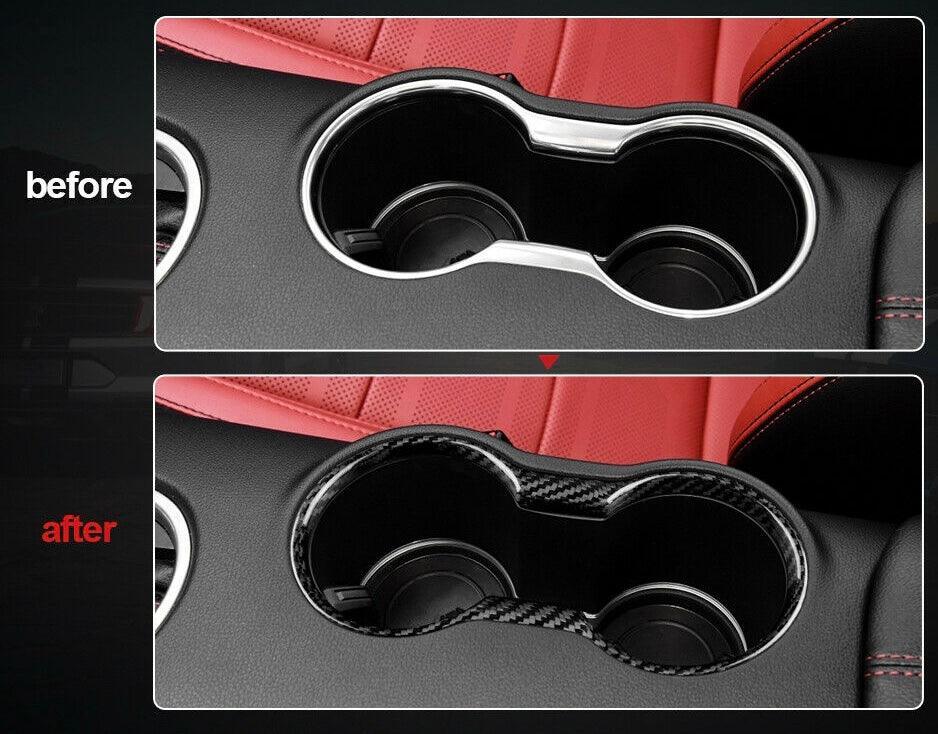 Mustang 2015-2023 Real Carbon Fiber Cup Holder Trim Cover - carbonaddons Carbon Fiber Parts, Accessories, Upgrades, Mods