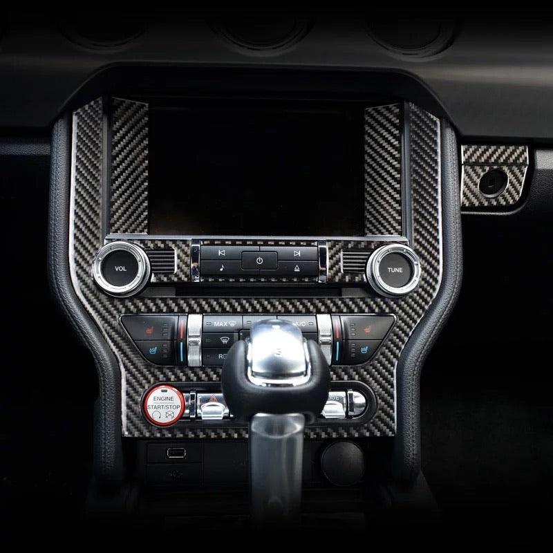 Mustang 2015-2023 Real Carbon Fiber Infotainment Radio Overlay - carbonaddons Carbon Fiber Parts, Accessories, Upgrades, Mods