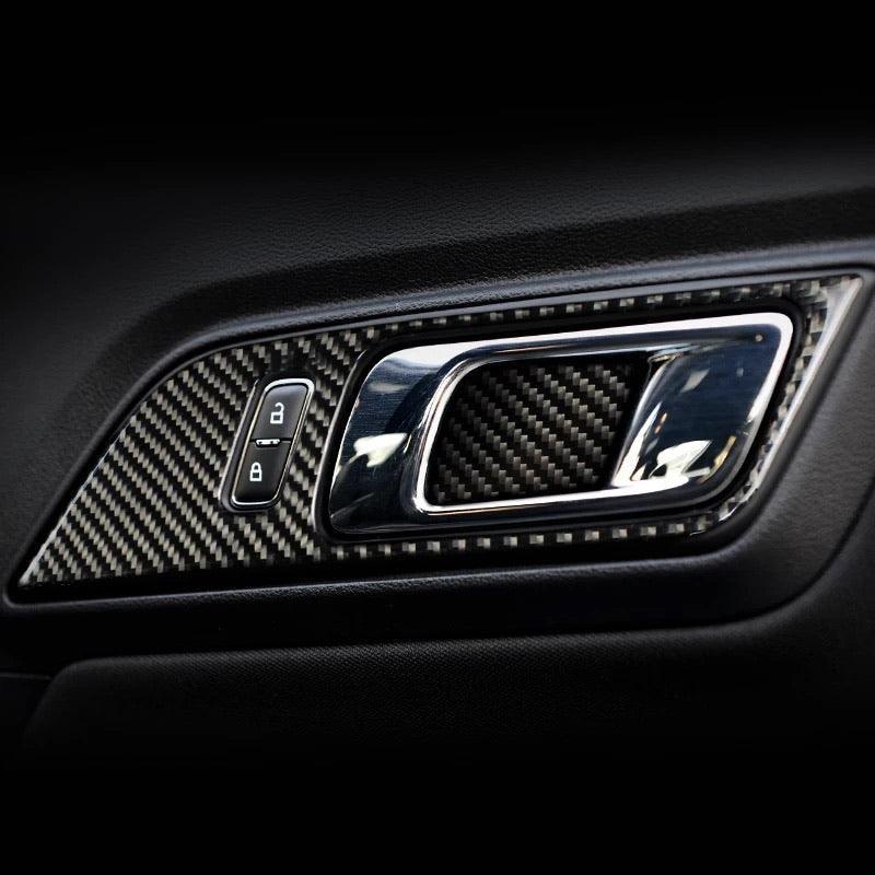 Mustang 2015-2023 Real Carbon Fiber Interior Door Handle Overlay - carbonaddons Carbon Fiber Parts, Accessories, Upgrades, Mods