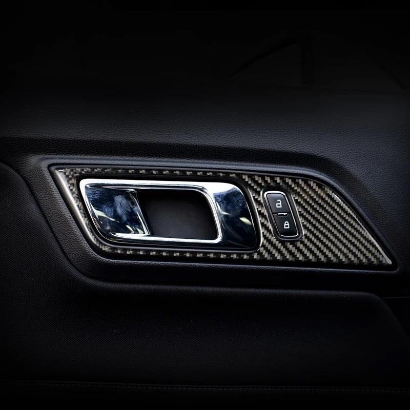 Mustang 2015-2023 Real Carbon Fiber Interior Door Handle Overlay - carbonaddons Carbon Fiber Parts, Accessories, Upgrades, Mods
