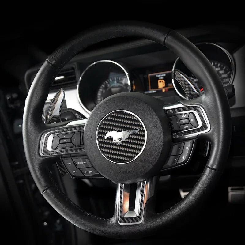 Mustang 2015-2023 Real Carbon Fiber Steering Wheel Stick-On Overlay - carbonaddons Carbon Fiber Parts, Accessories, Upgrades, Mods