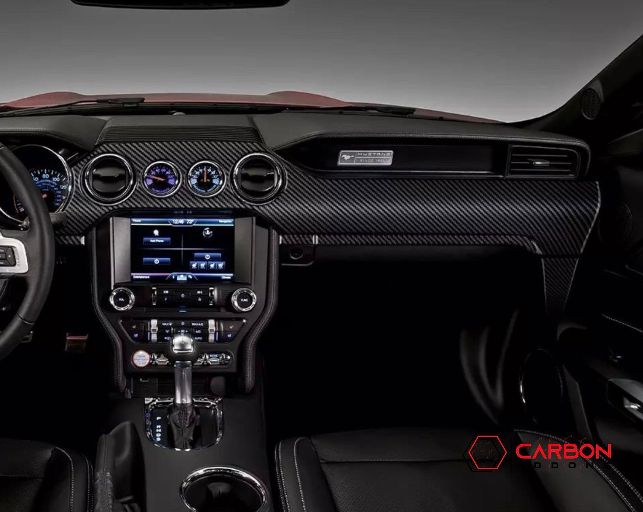 Mustang 2015-2023 Real Carbon Fiber Whole Front Dash Overlay - carbonaddons Carbon Fiber Parts, Accessories, Upgrades, Mods