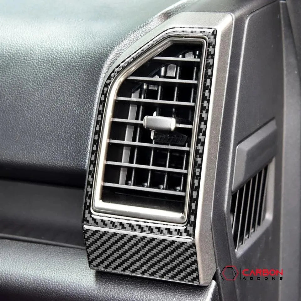 Real Carbon Fiber Driver and Passenger Side AC Vent Trim Overlay | 2015-2020 Ford F150 - carbonaddons Carbon Fiber Parts, Accessories, Upgrades, Mods