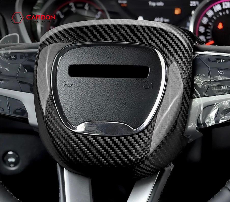 Real Carbon Fiber Steering Airbag Cover | For 2015-2023 Dodge Charger Challenger Durango - carbonaddons Carbon Fiber Parts, Accessories, Upgrades, Mods