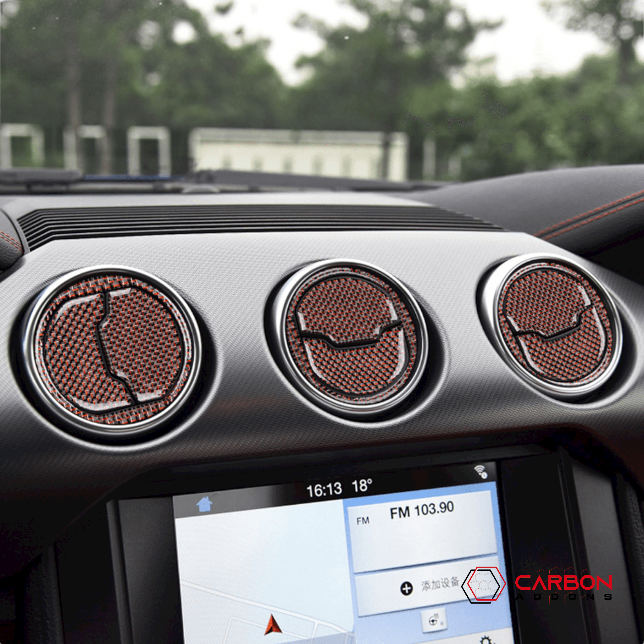 Reflective Carbon Fiber Center Air Vent Outlet Trim Overlay for Ford Mustang 2015-2023 - carbonaddons Carbon Fiber Parts, Accessories, Upgrades, Mods