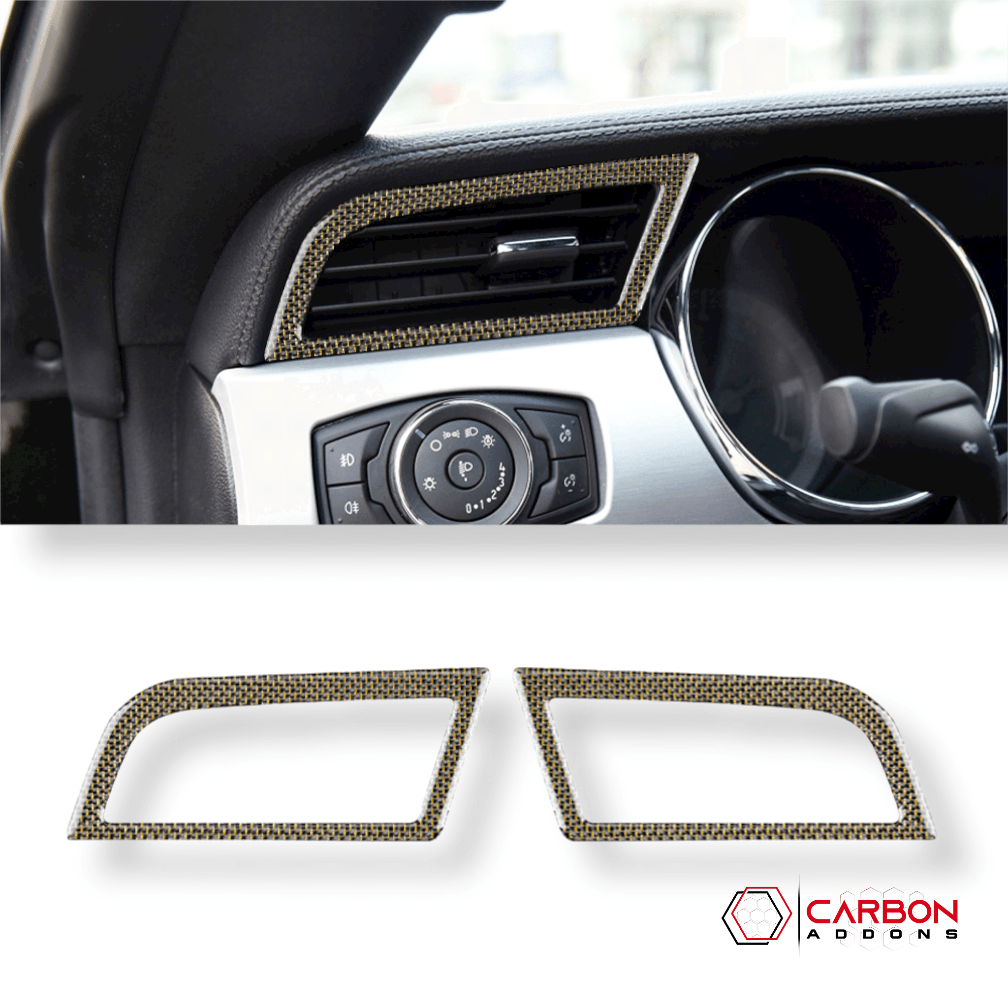 Reflective Carbon Fiber Dashboard AC Vent Trim Overlay for Ford Mustang 2015-2023 -2pcs - carbonaddons Carbon Fiber Parts, Accessories, Upgrades, Mods