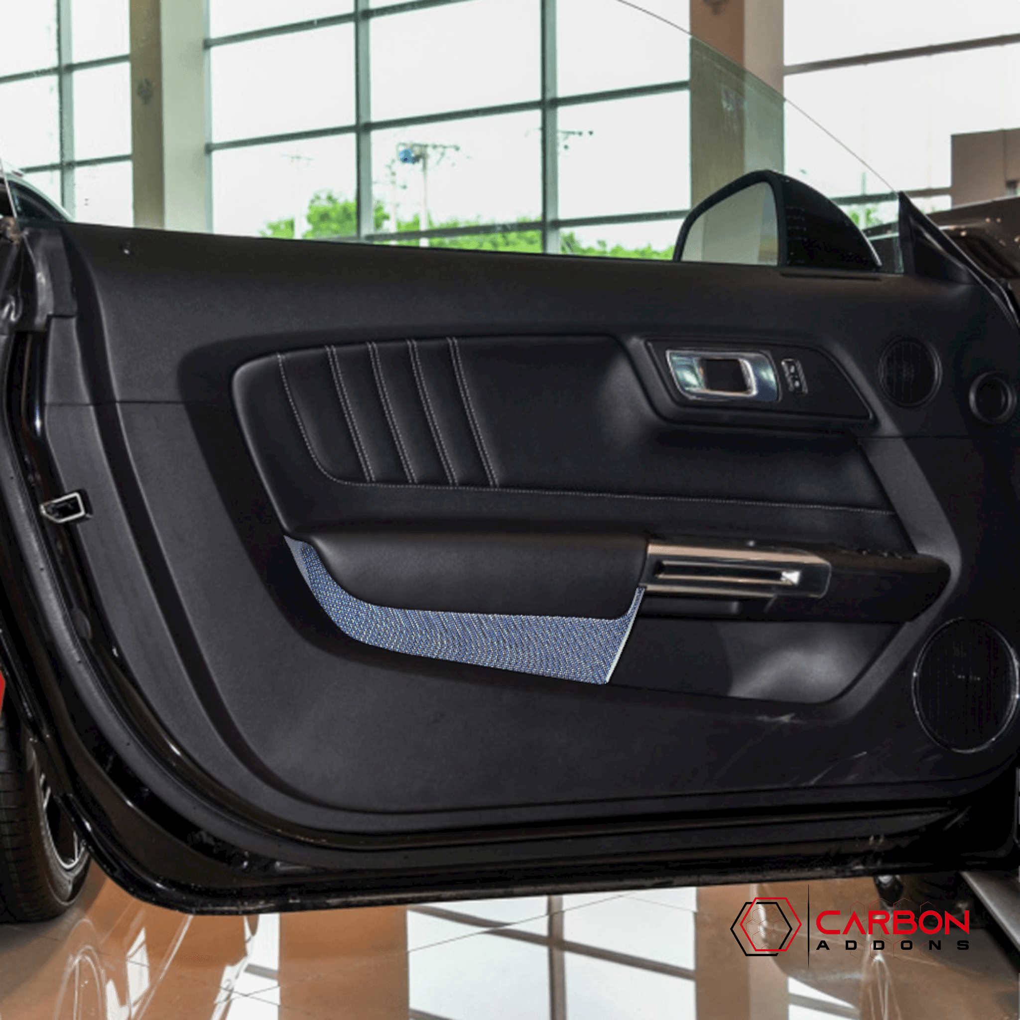 Reflective Carbon Fiber Front/Rear Door Panel Overlay for Ford Mustang 2015-2023  Carbon Fiber Parts