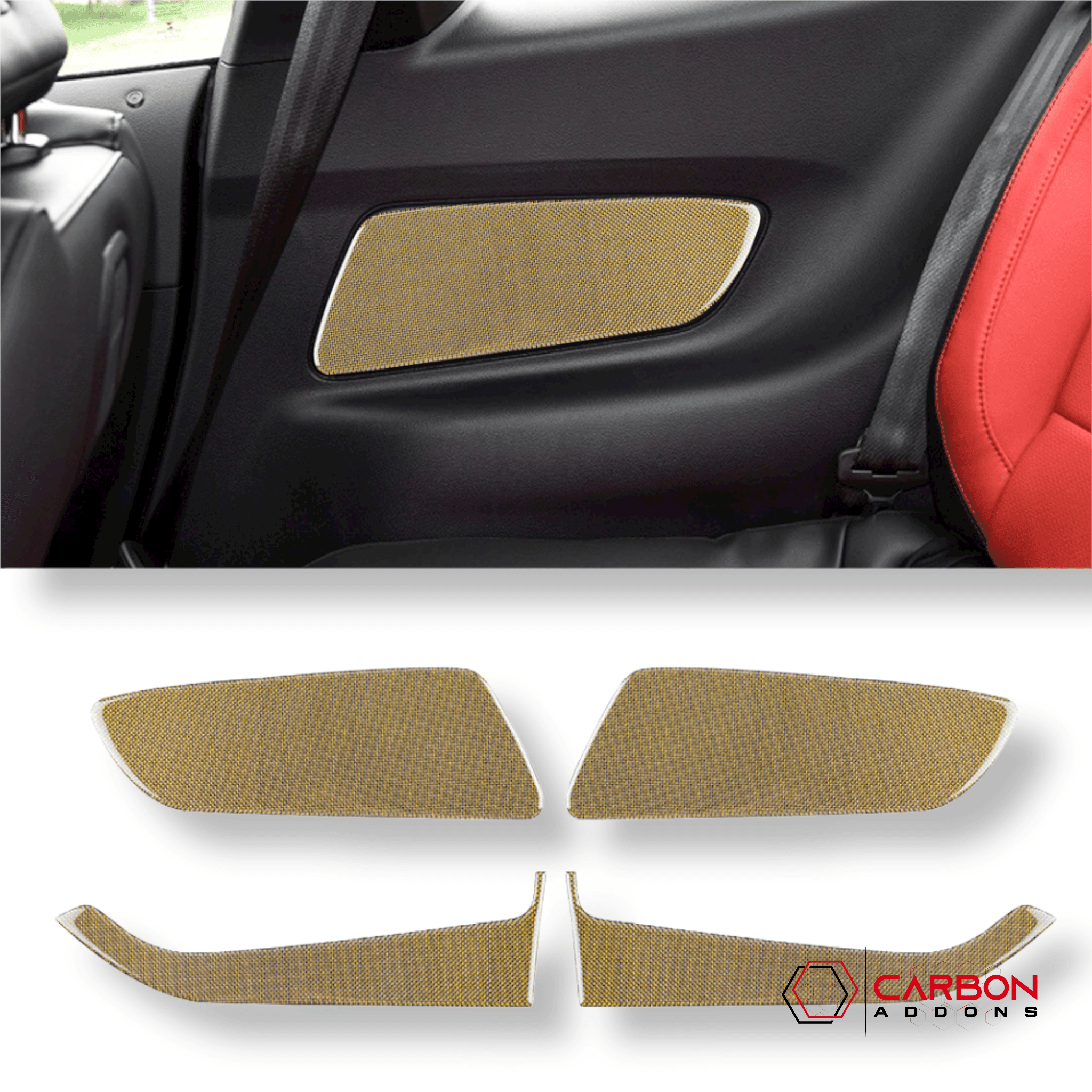 Reflective Carbon Fiber Front/Rear Door Panel Overlay for Ford Mustang 2015-2023 - carbonaddons Carbon Fiber Parts, Accessories, Upgrades, Mods