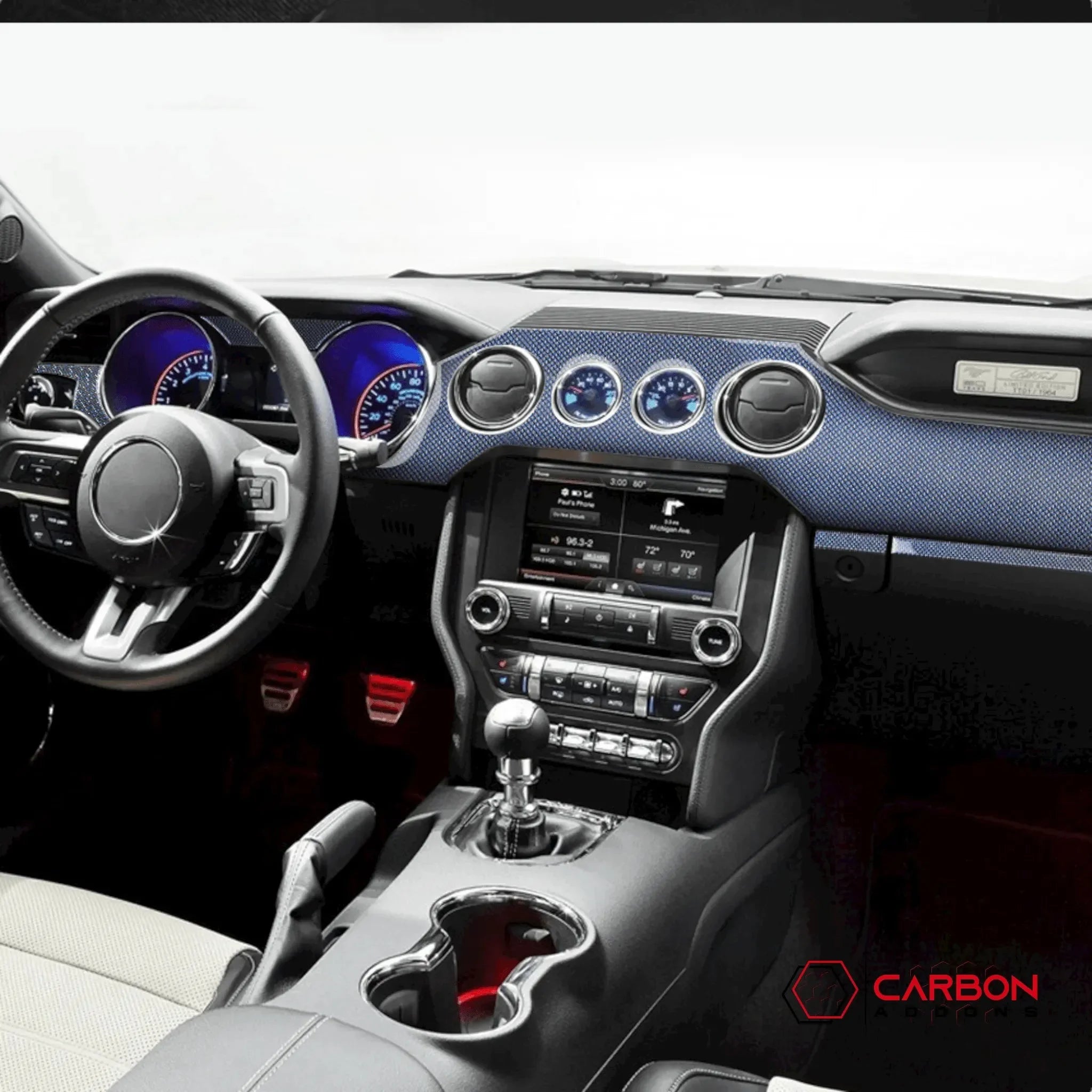 TESIN Carbon Fiber Dashboard Trim Kit For 2015+ Ford Mustang – 4-Piece Center Console Cover