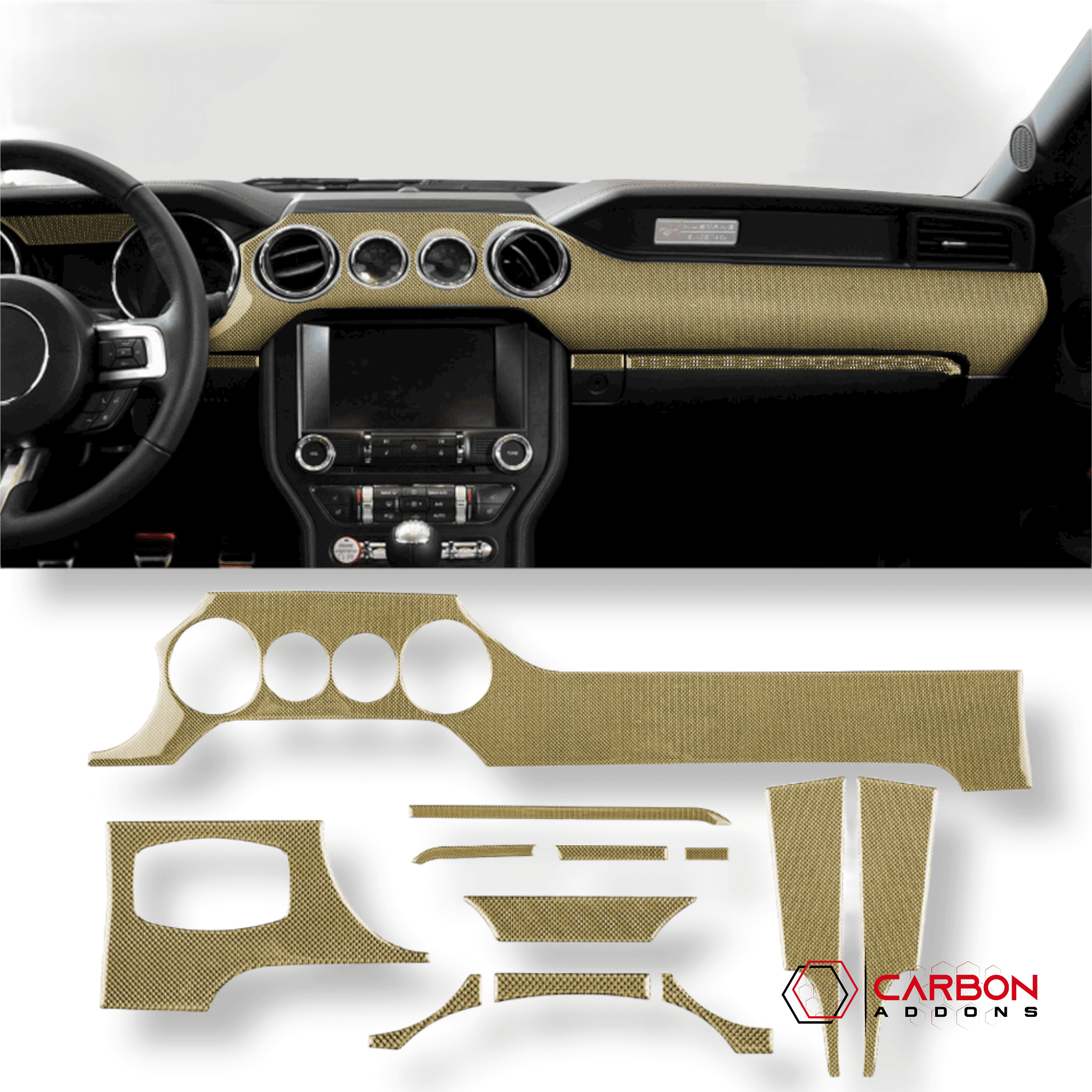 Reflective Carbon Fiber Full Dashboard Set for Ford Mustang 2015-2023
