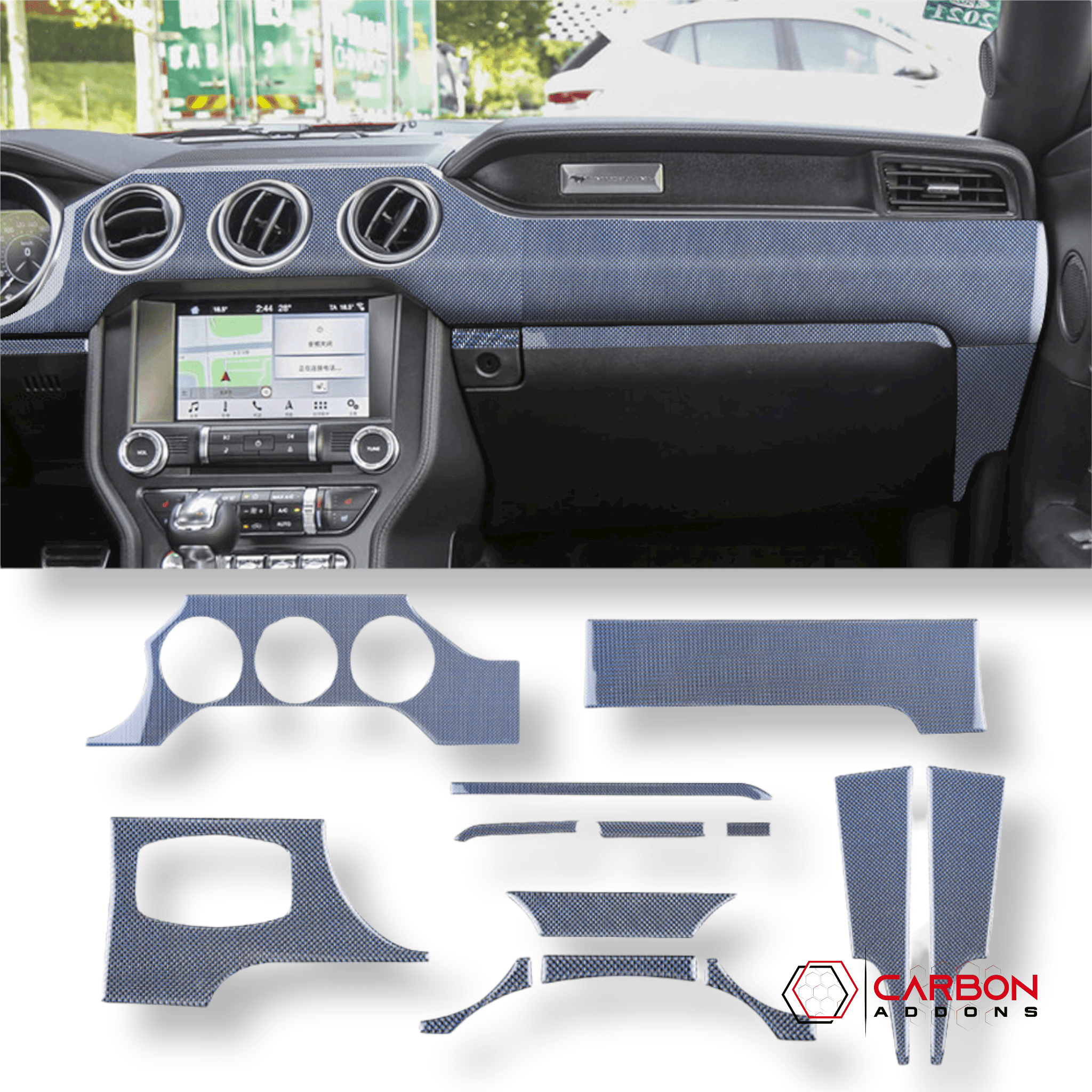 Reflective Carbon Fiber Full Dashboard Set for Ford Mustang 2015-2023 Carbon  Fiber Parts