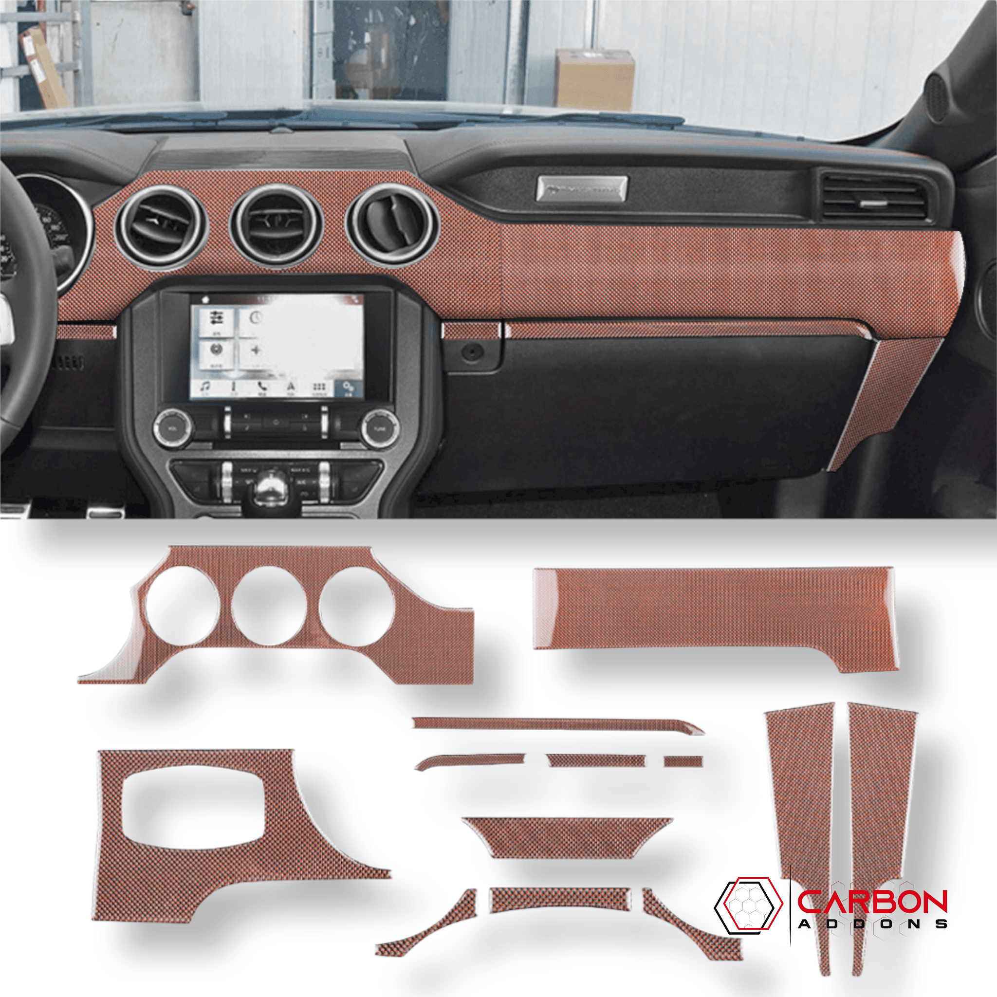Reflective Carbon Fiber Full Dashboard Set for Ford Mustang 2015-2023