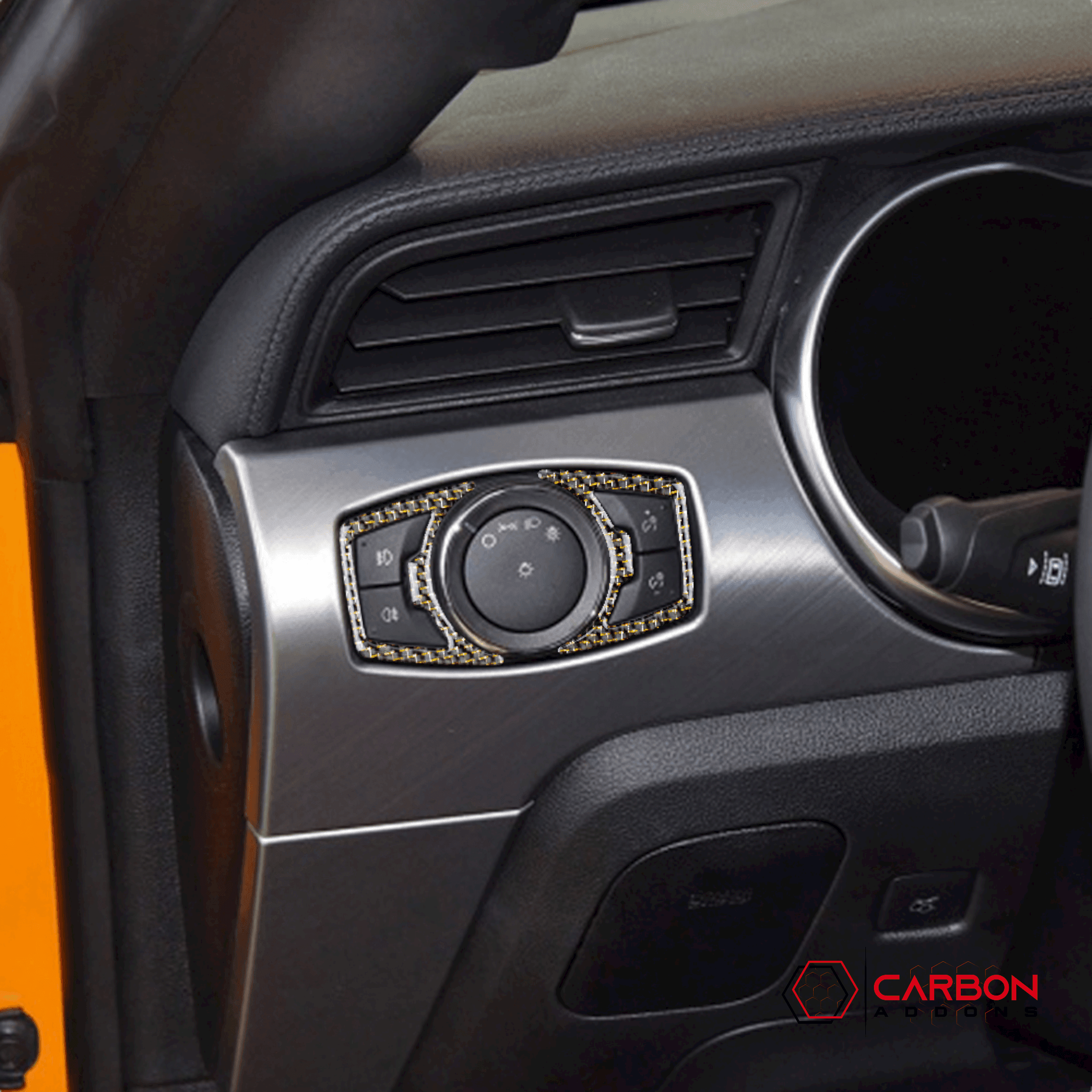 Reflective Carbon Fiber Headlight Switch Trim Overlay For Ford Mustang 2015-2023 - carbonaddons Carbon Fiber Parts, Accessories, Upgrades, Mods