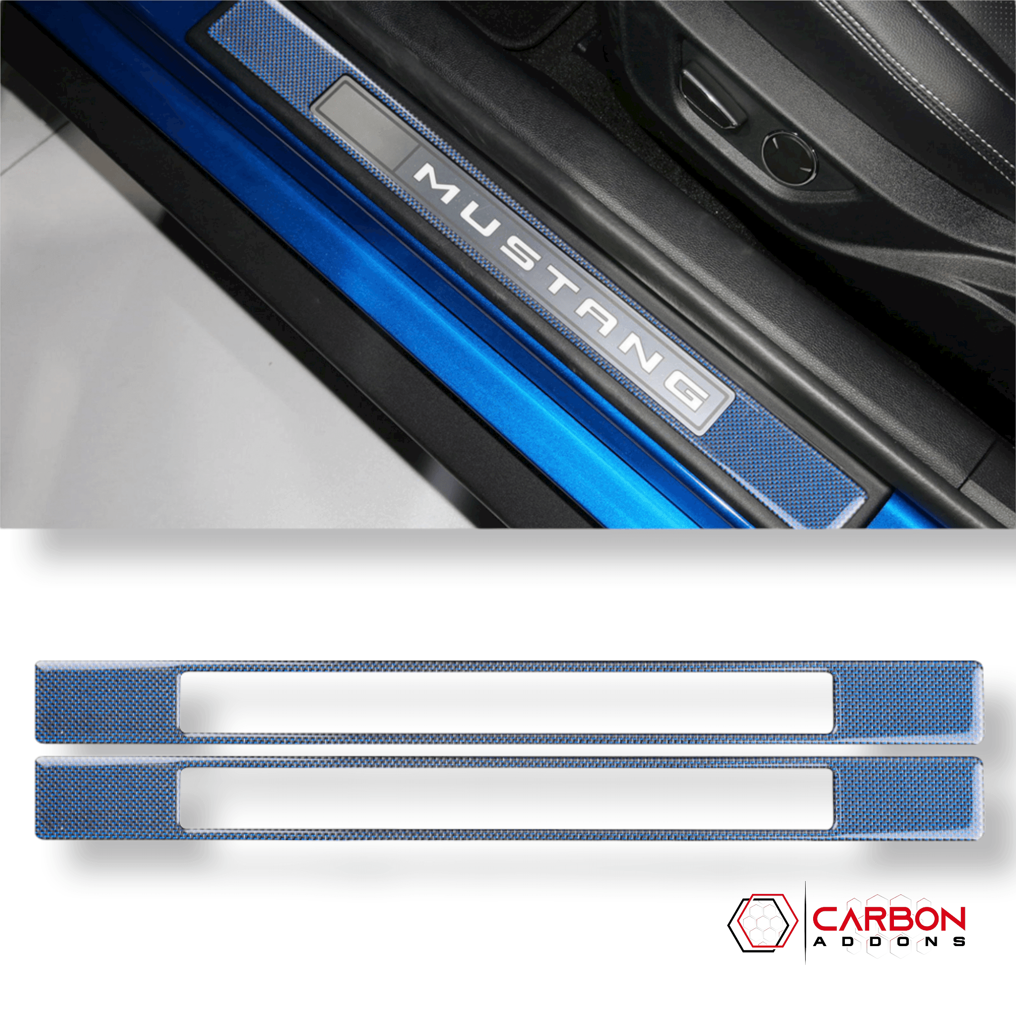 Reflective Carbon Fiber Inner Door Sills Trim Overlay for Ford Mustang 2015-2023 - carbonaddons Carbon Fiber Parts, Accessories, Upgrades, Mods