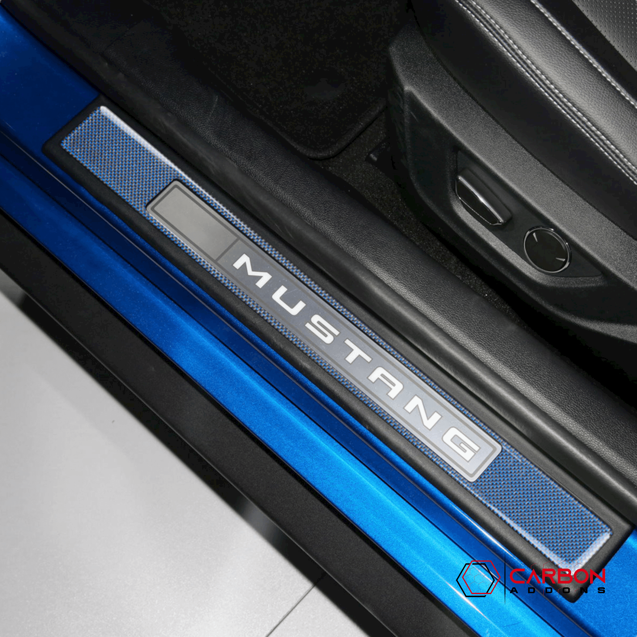 Reflective Carbon Fiber Inner Door Sills Trim Overlay for Ford Mustang 2015-2023 - carbonaddons Carbon Fiber Parts, Accessories, Upgrades, Mods