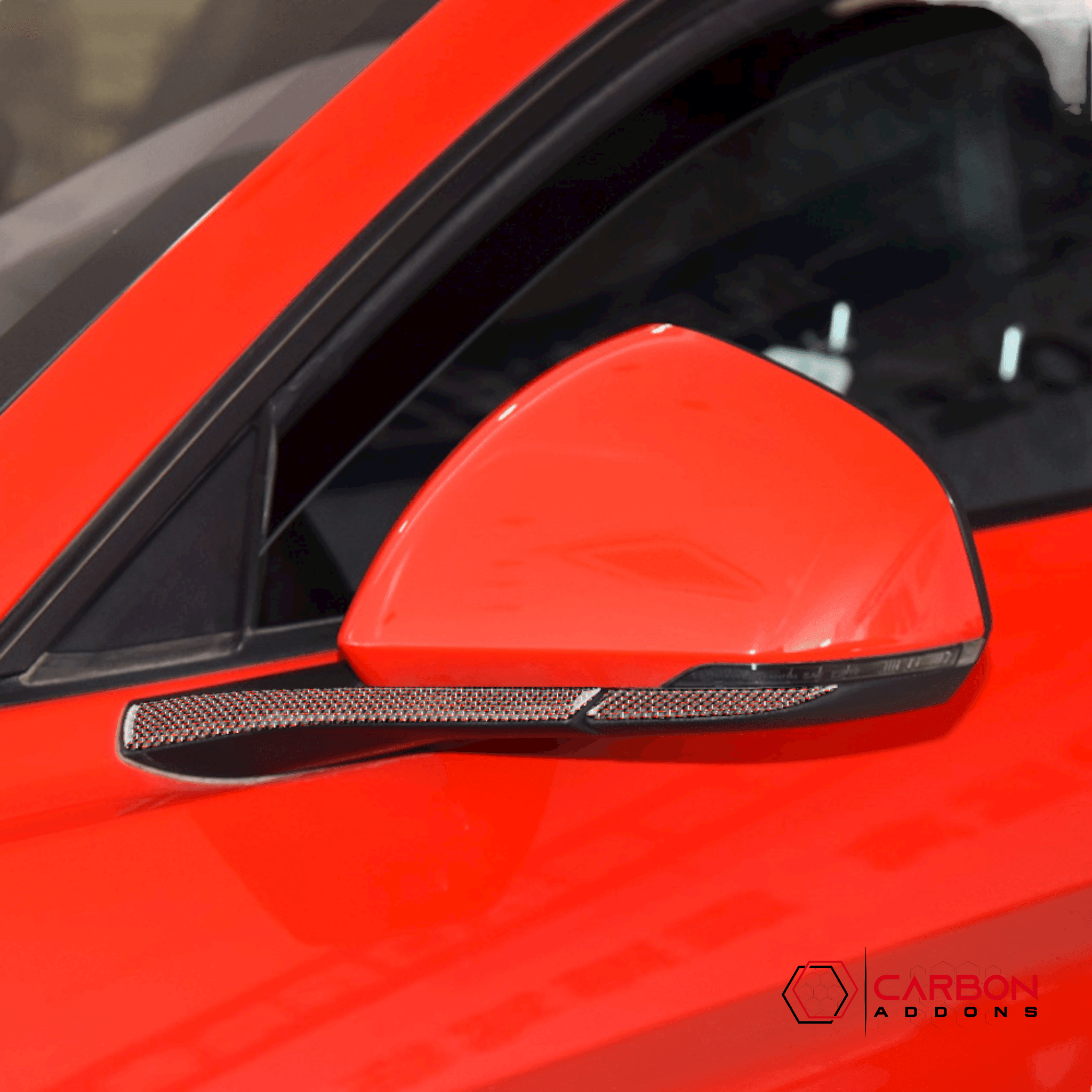 Reflective Carbon Fiber Rear View Mirror Trim Overlay For Ford Mustang 2015-2023 - carbonaddons Carbon Fiber Parts, Accessories, Upgrades, Mods