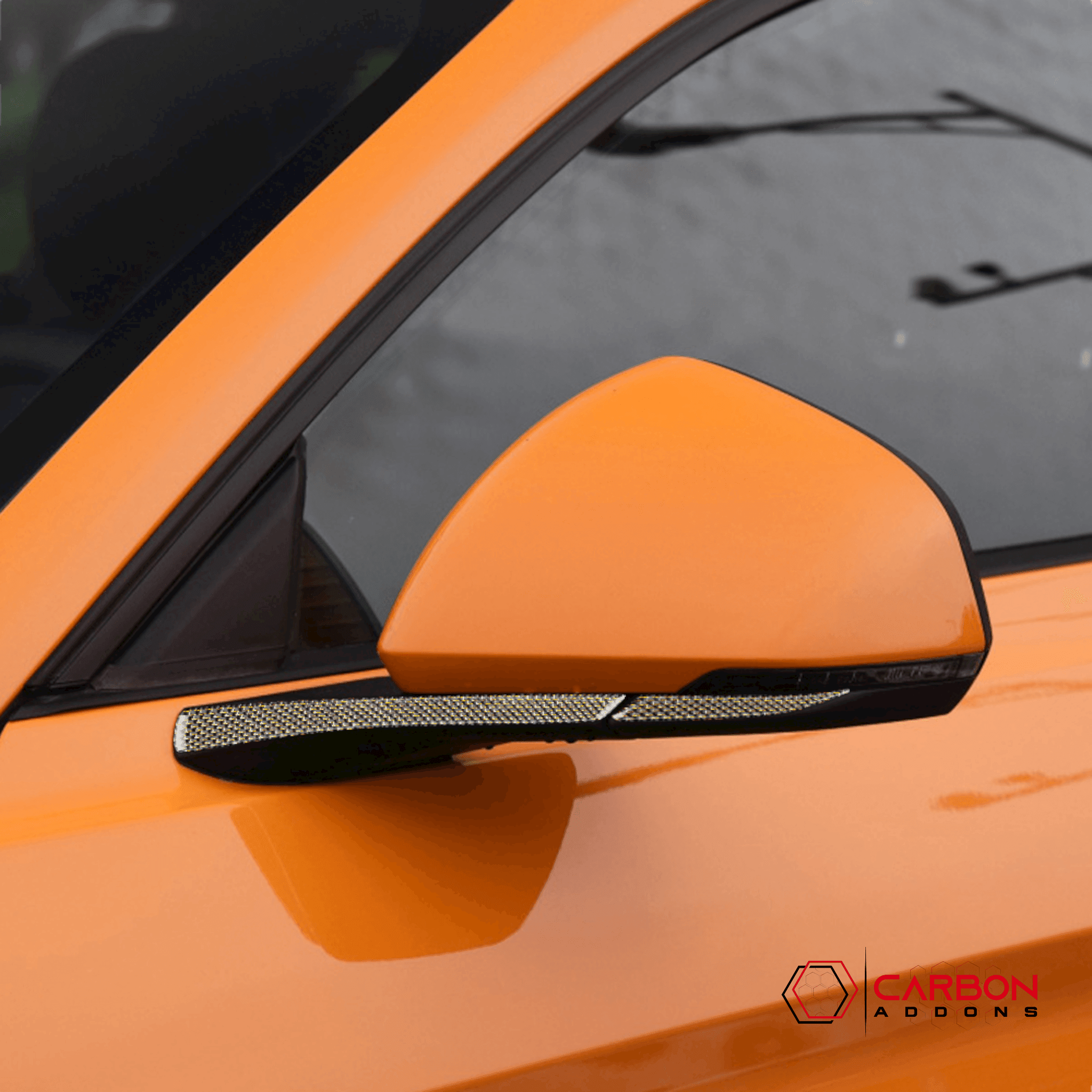 Reflective Carbon Fiber Rear View Mirror Trim Overlay For Ford Mustang 2015-2023 - carbonaddons Carbon Fiber Parts, Accessories, Upgrades, Mods