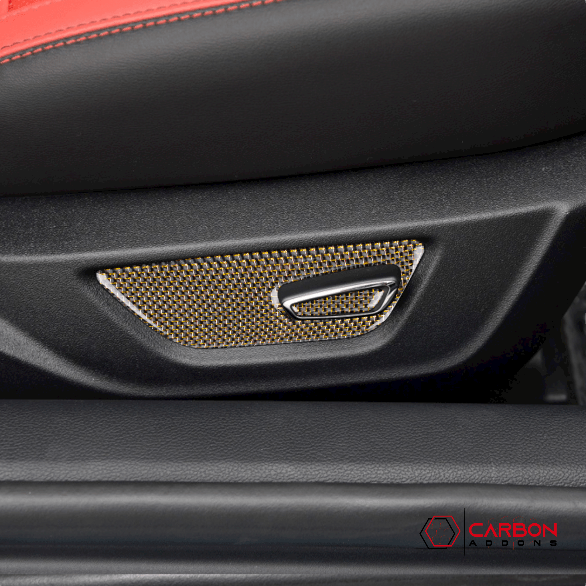 Reflective Carbon Fiber Seat Function Control Trim Overlay For Ford Mustang 2015-2023 - carbonaddons Carbon Fiber Parts, Accessories, Upgrades, Mods