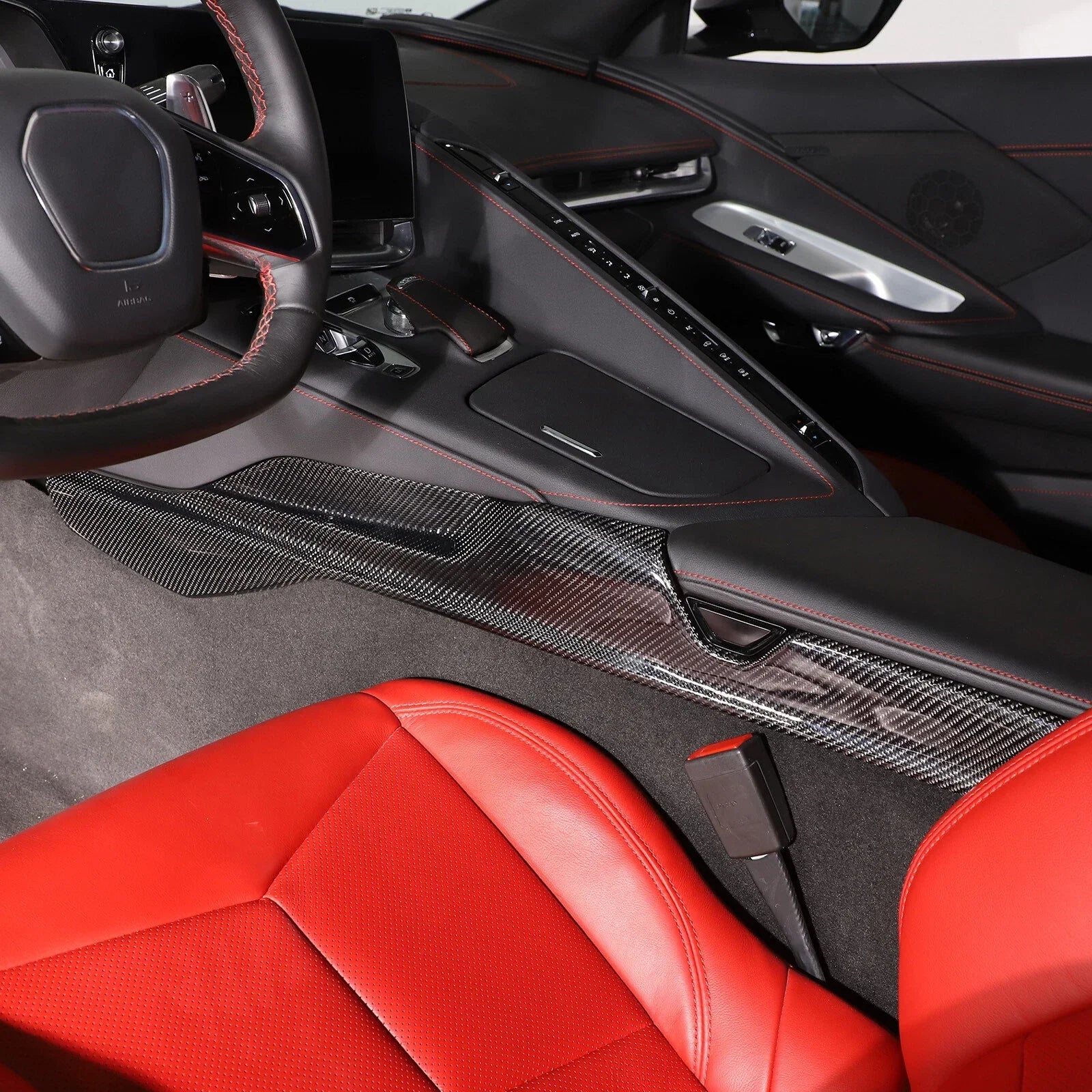 C8 Corvette Real Dry Carbon Fiber Center Console Lower Trim Covers | Interior Overlay (2020–2026)